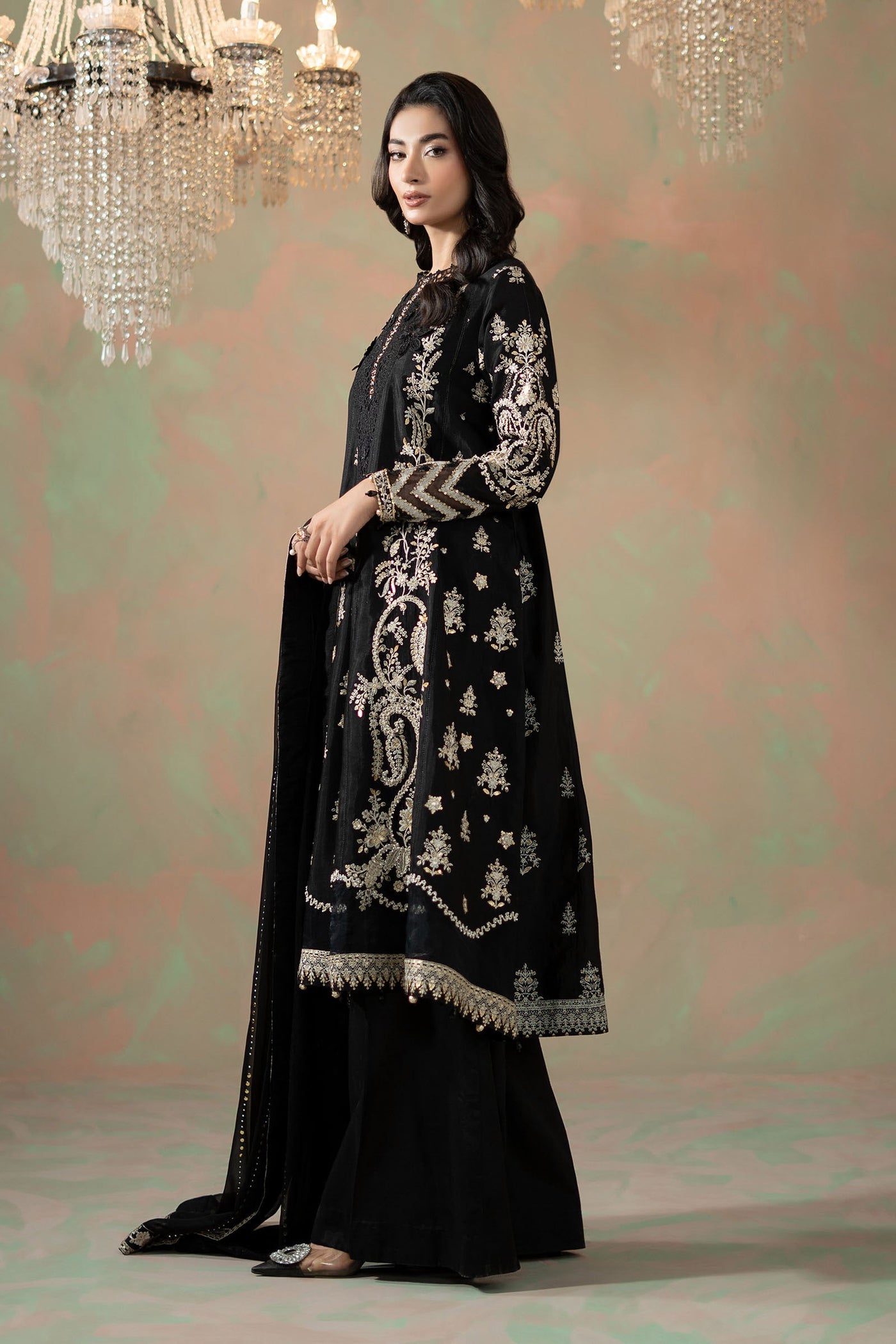 3 Piece Embroidered Raw Silk Suit