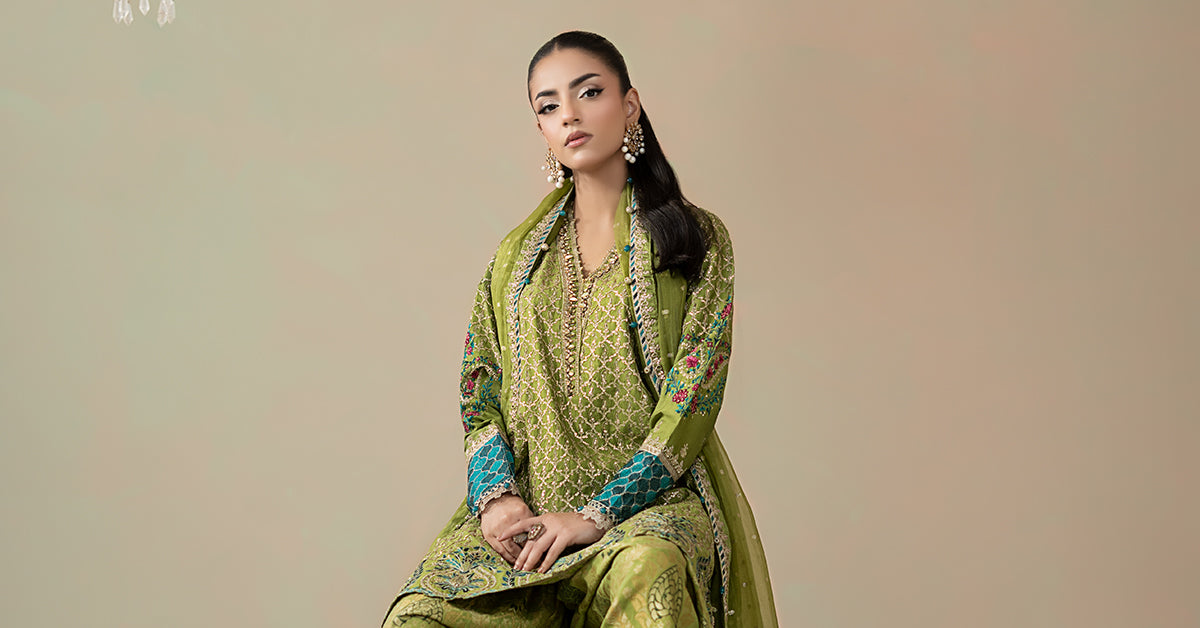 3 Piece Embroidered Cotton Satin Suit | CSS-803