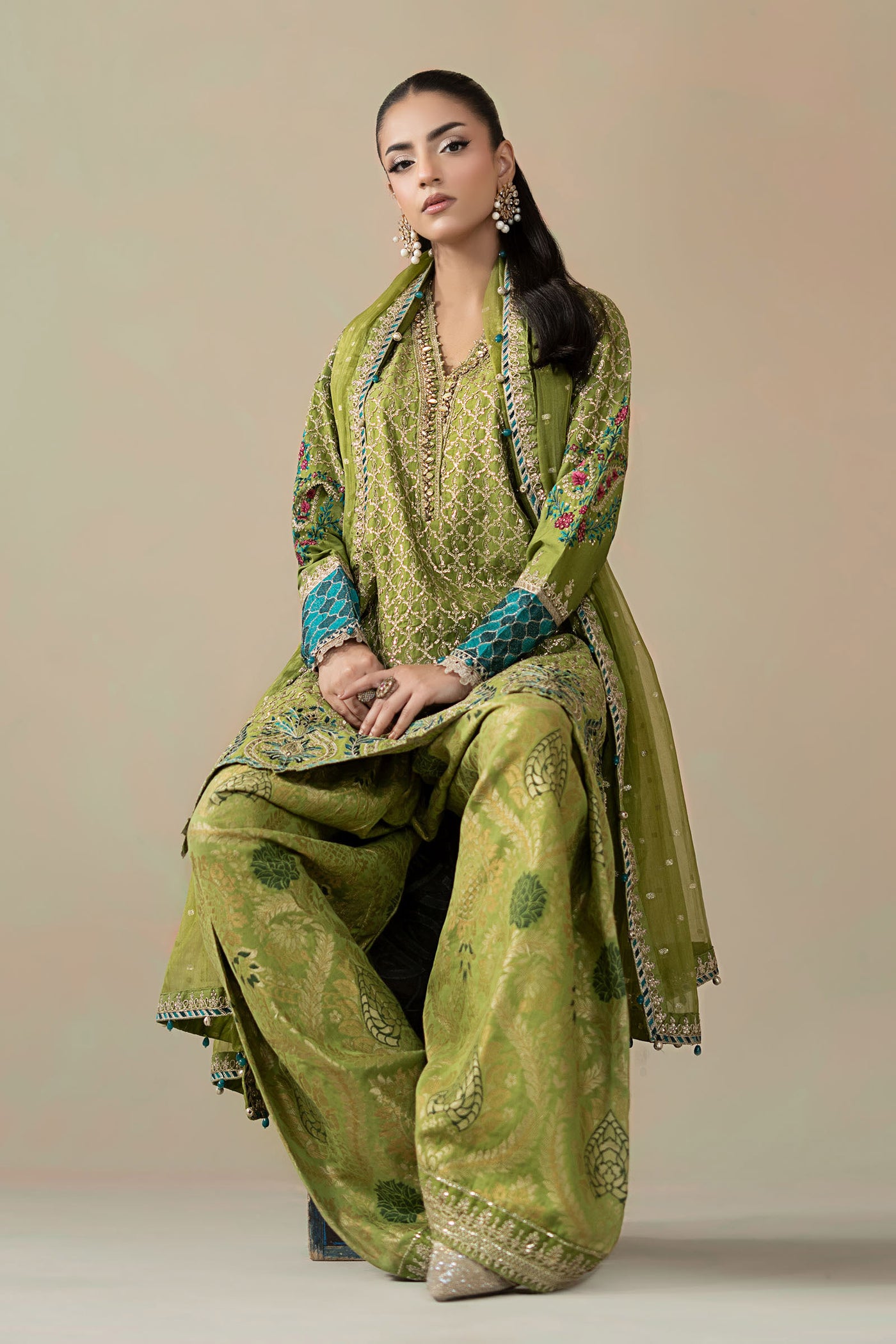 3 Piece Embroidered Cotton Satin Suit | CSS-803