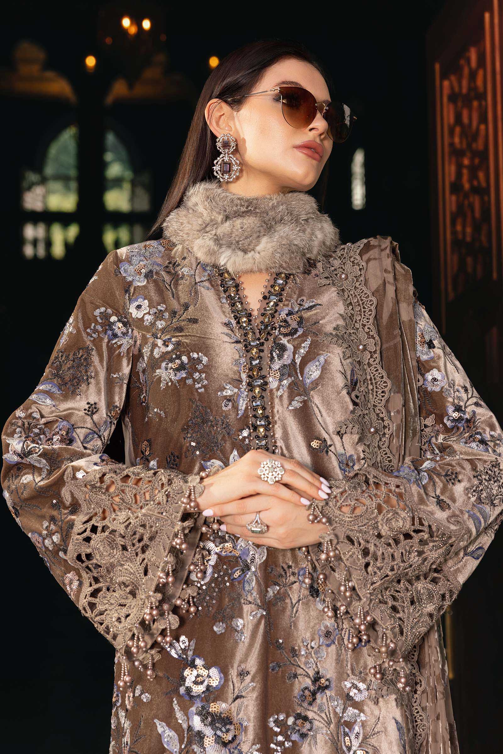 3 Piece Unstitched Embroidered Velvet Suit