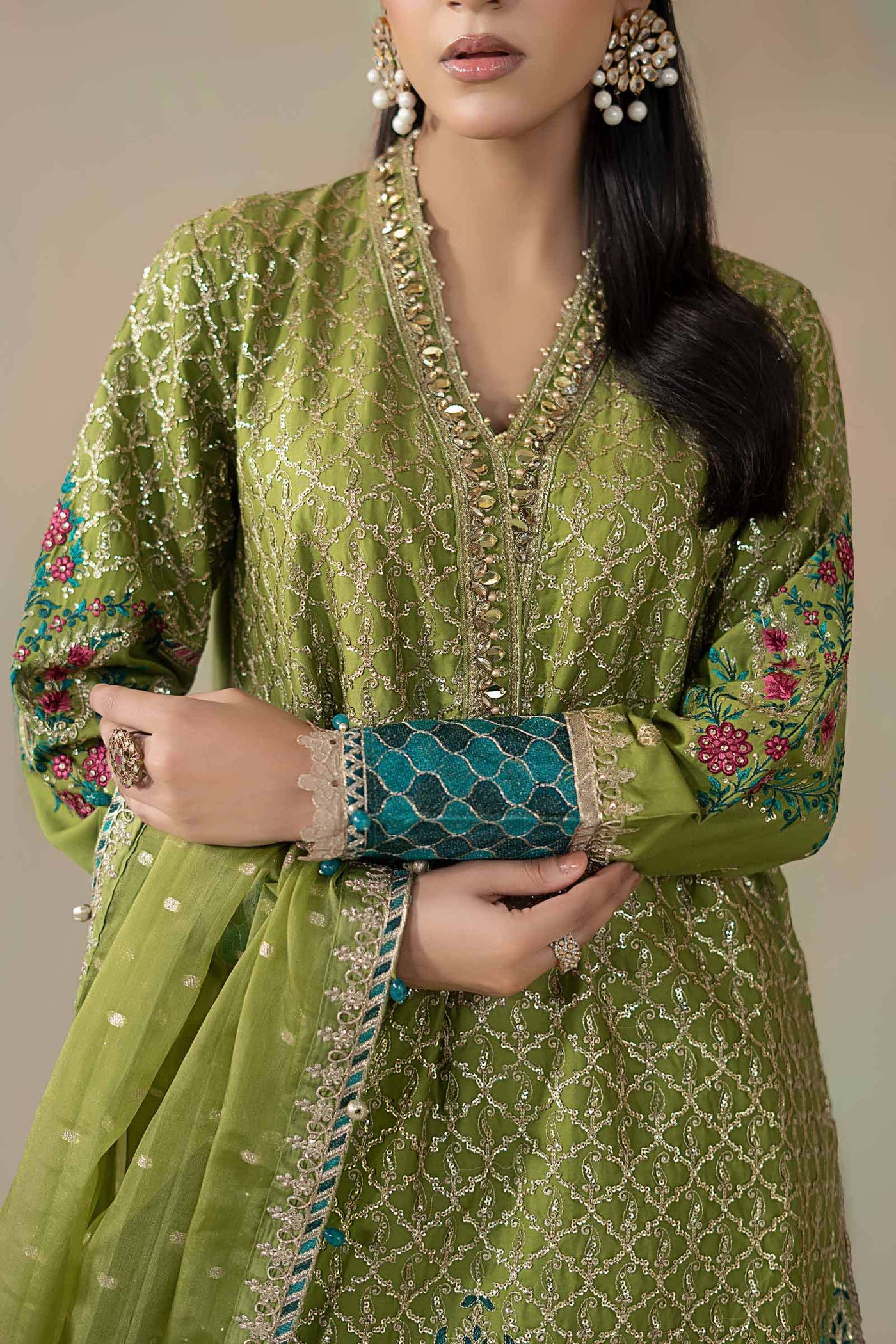 3 Piece Embroidered Cotton Satin Suit | CSS-803