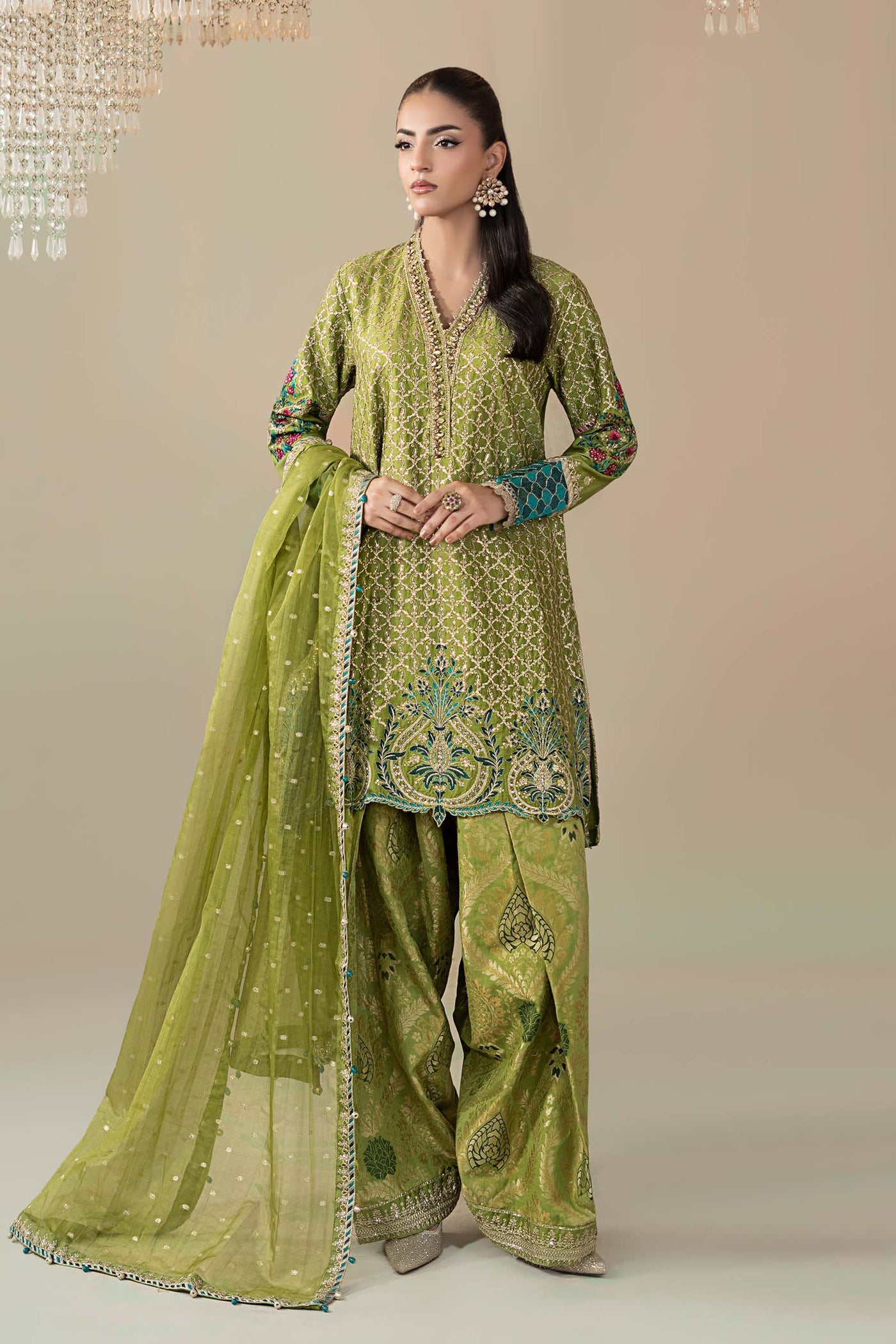 3 Piece Embroidered Cotton Satin Suit | CSS-803