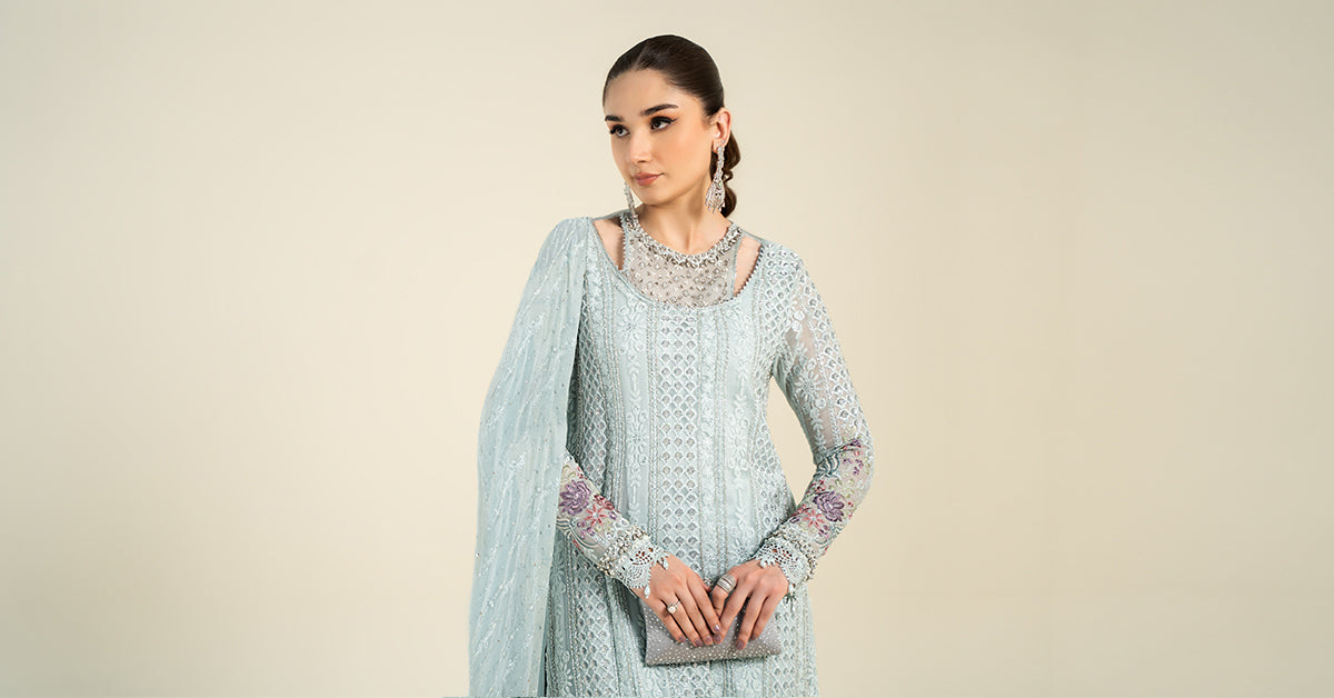 3 Piece Embroidered Chiffon Suit | MCS-24-103