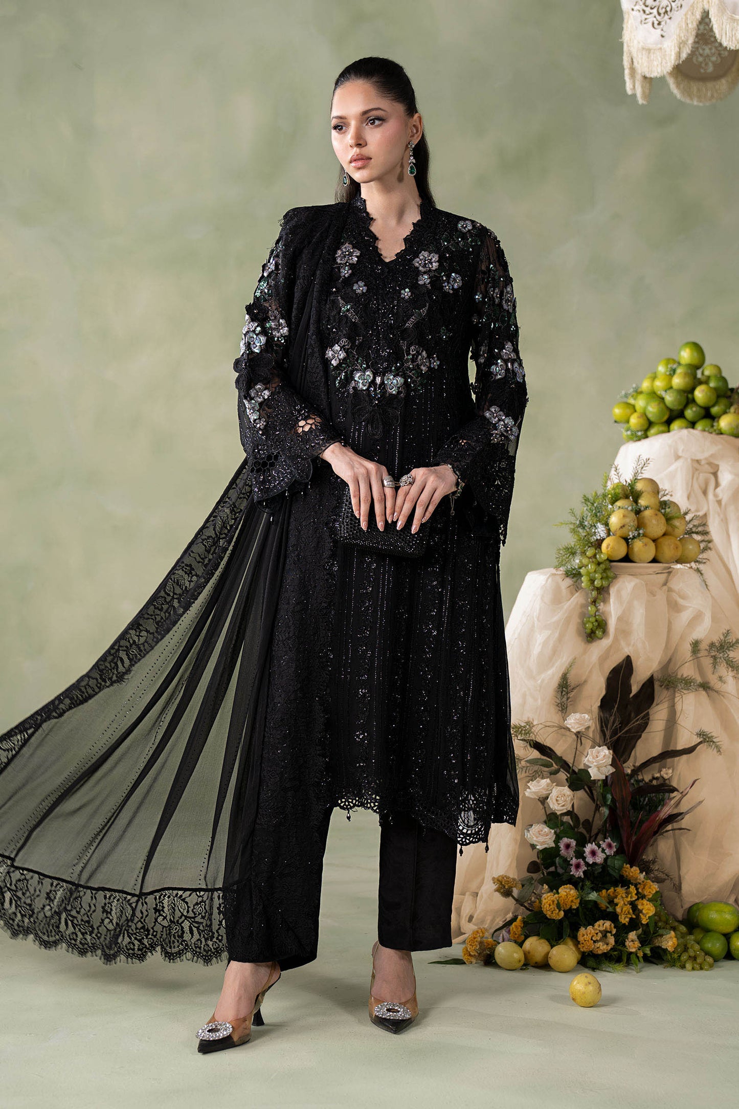 3 Piece Embroidered Chiffon Suit