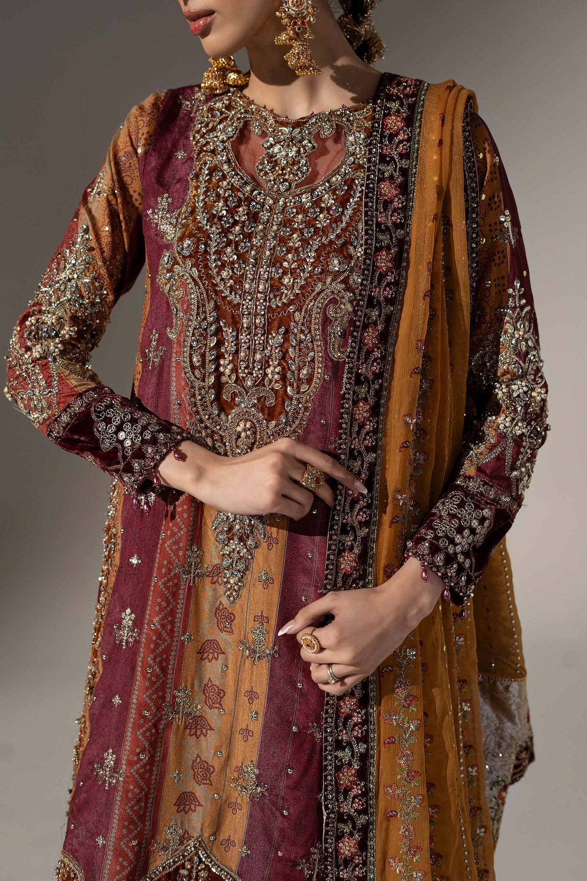 3 Piece Embroidered Raw Silk Suit