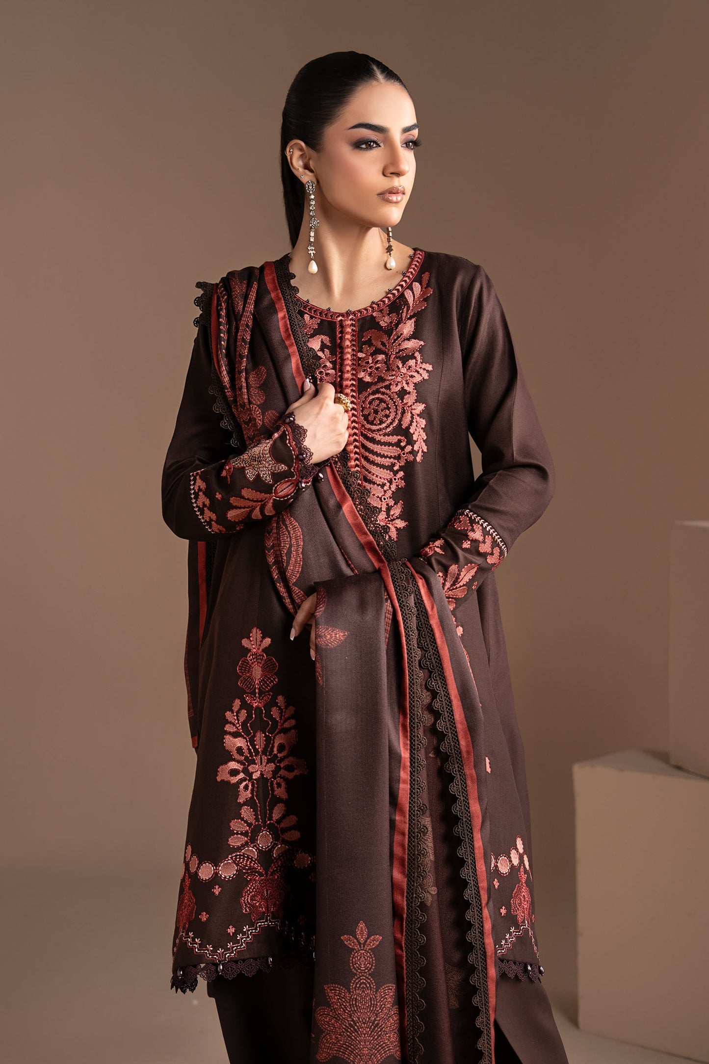 3 Piece Embroidered Twill Linen Suit