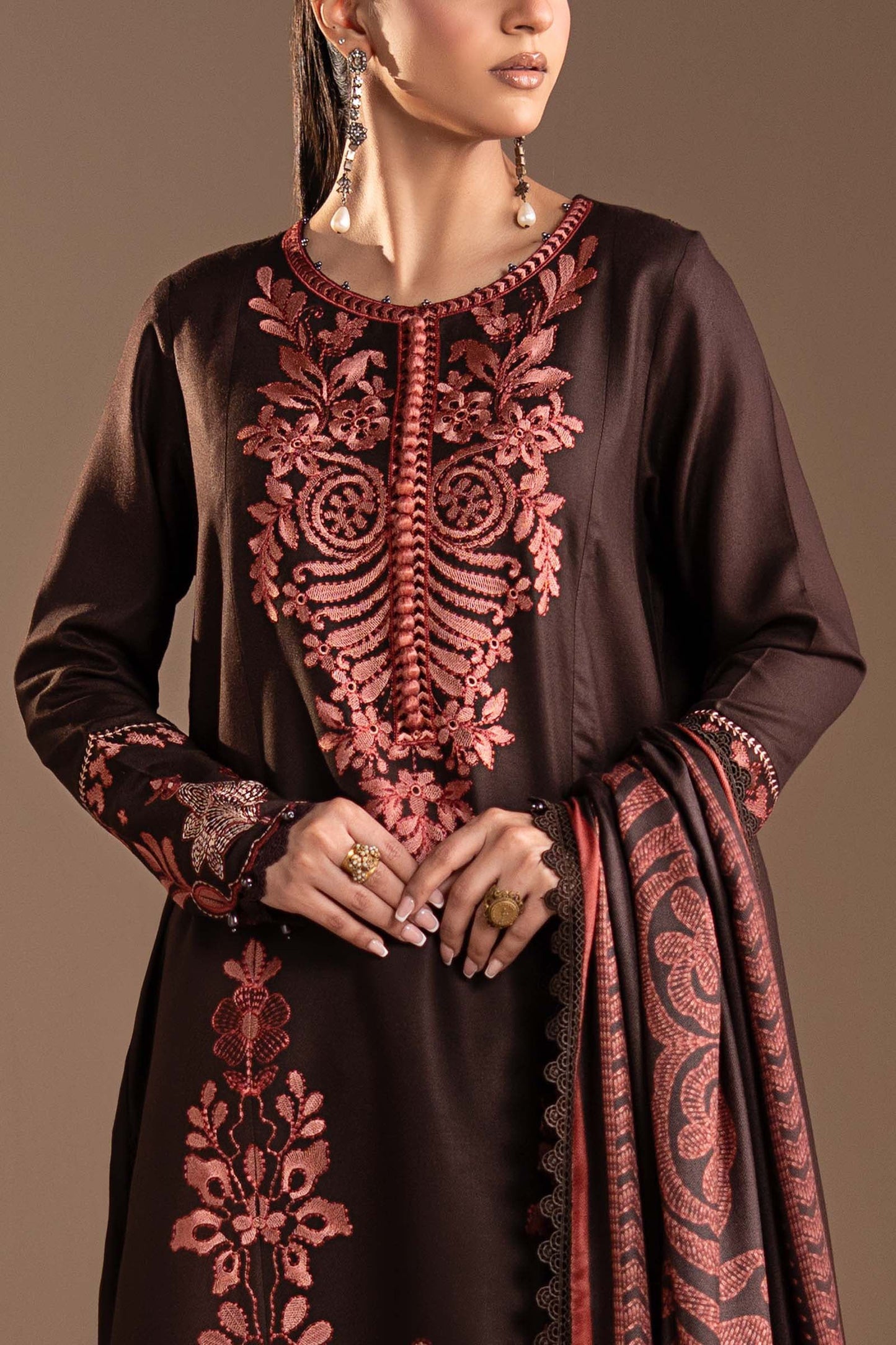 3 Piece Embroidered Twill Linen Suit