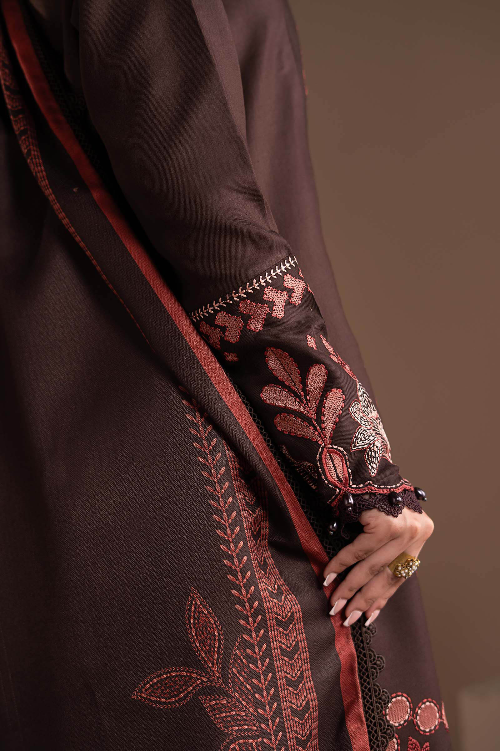 3 Piece Embroidered Twill Linen Suit