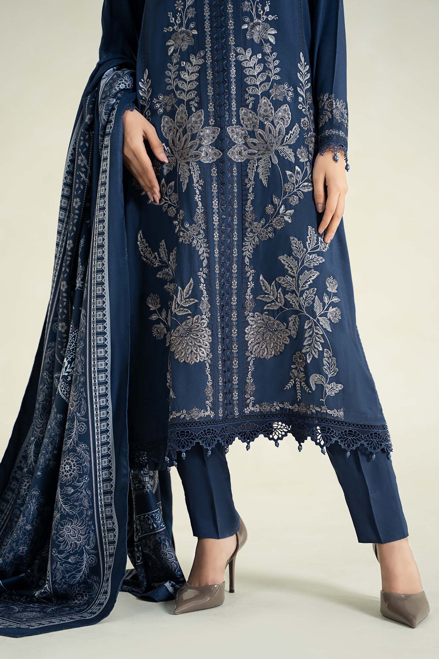 3 Piece Printed Linen Suit | MPS-2404-B