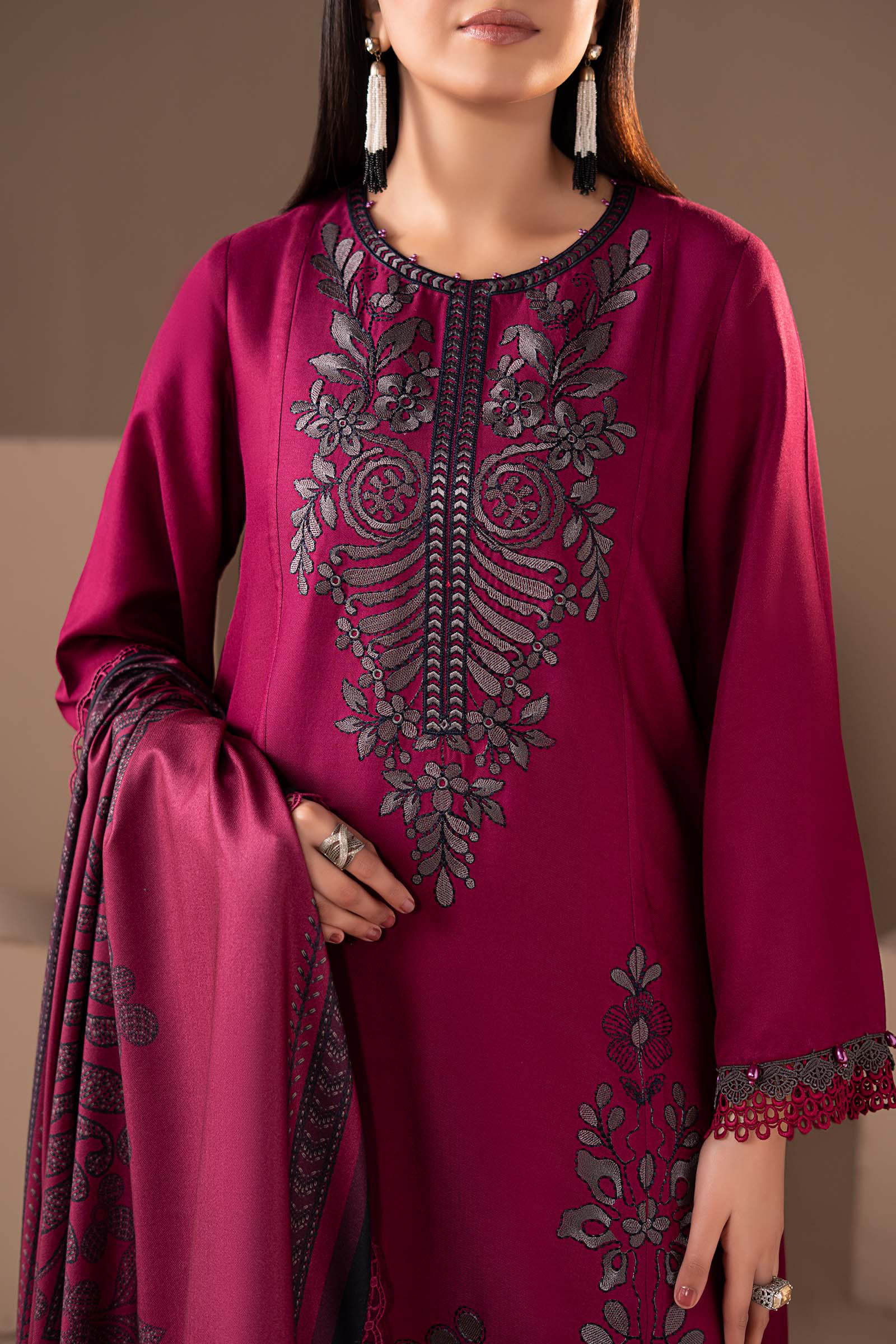 3 Piece Embroidered Twill Linen Suit