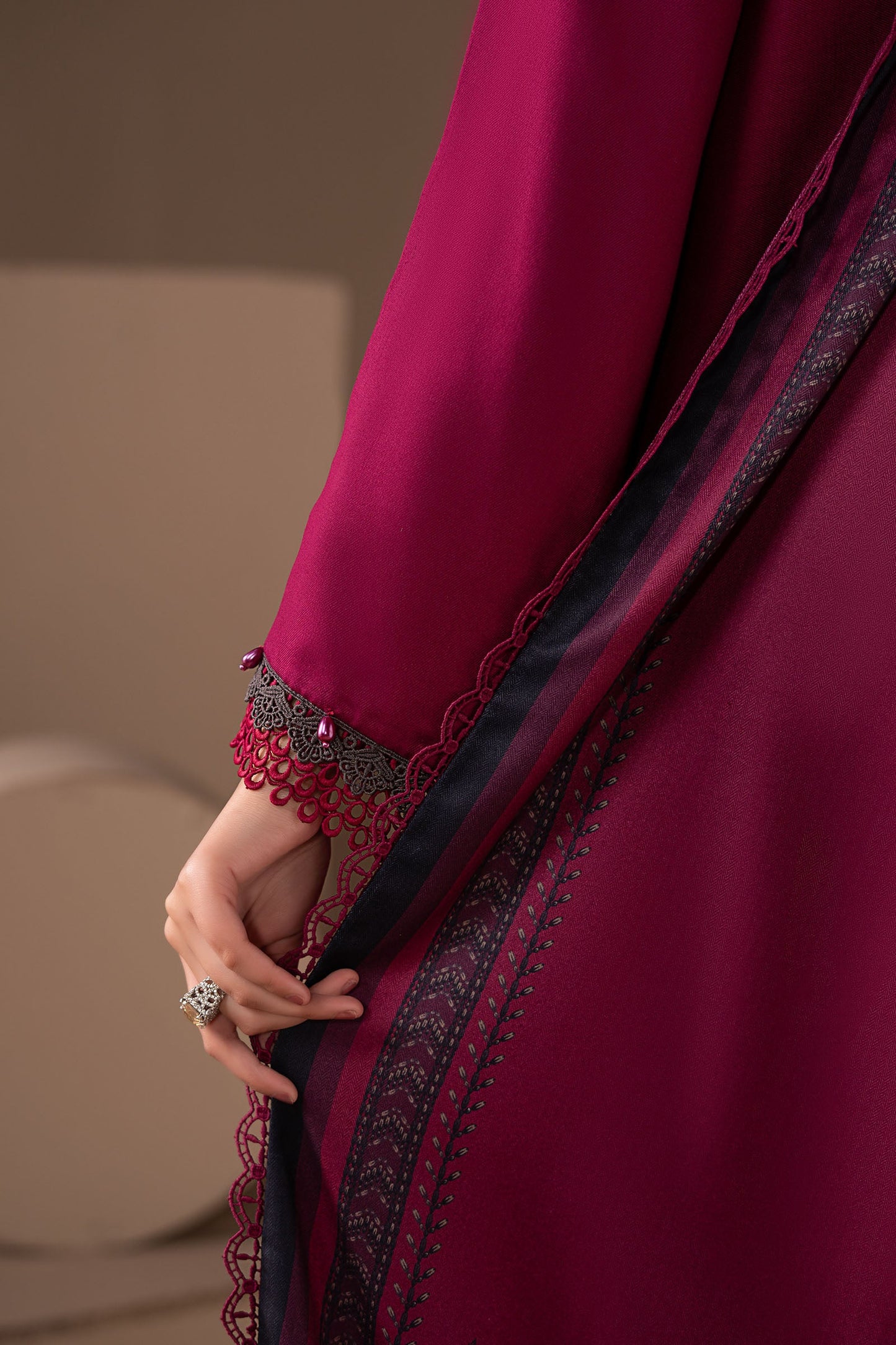 3 Piece Embroidered Twill Linen Suit