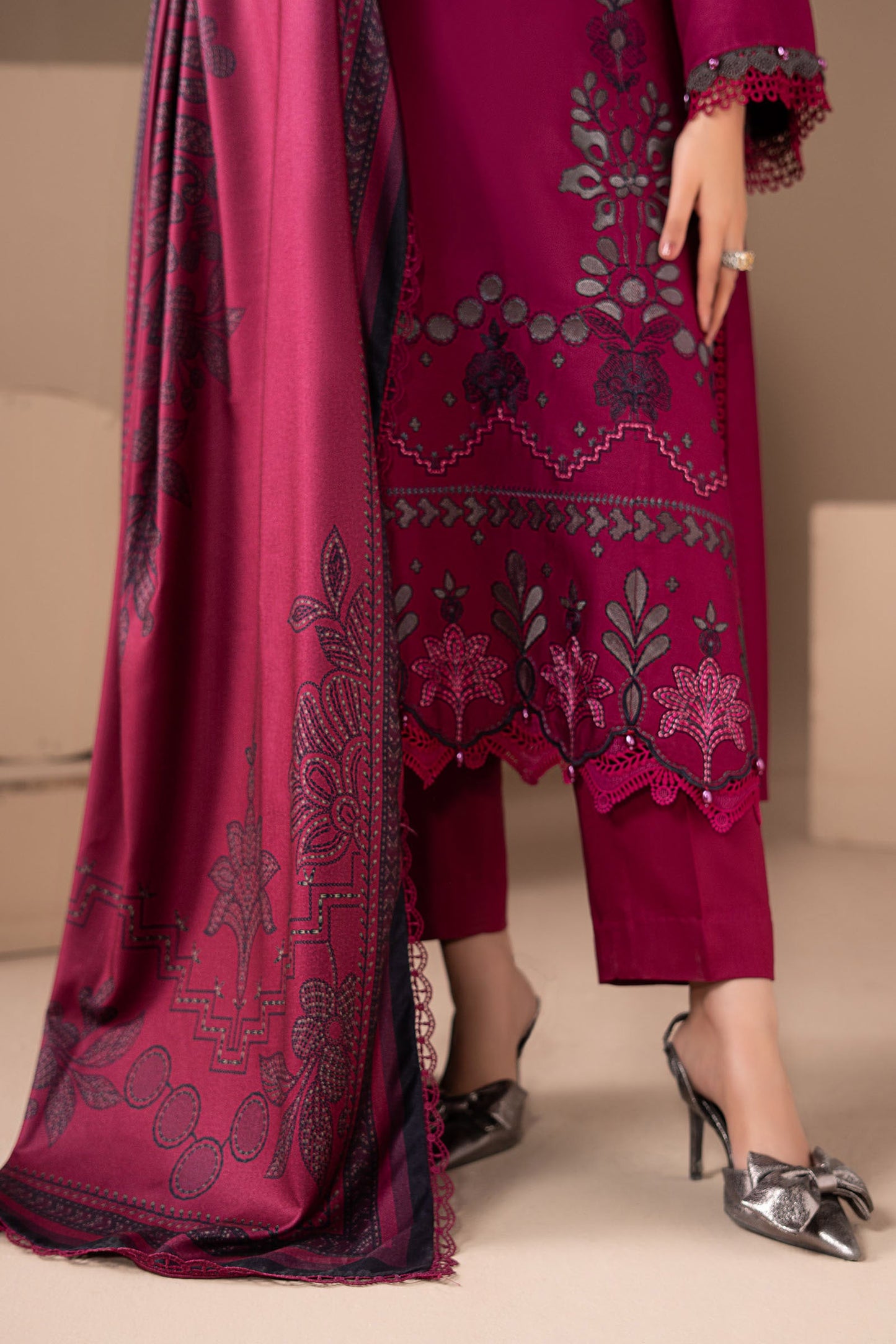 3 Piece Embroidered Twill Linen Suit