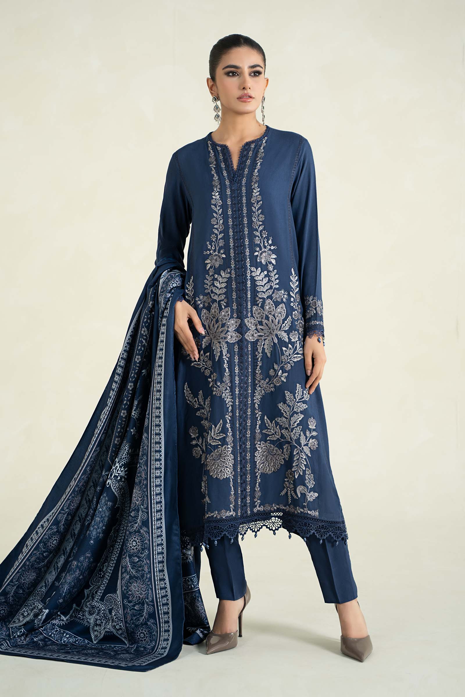 3 Piece Printed Linen Suit | MPS-2404-B