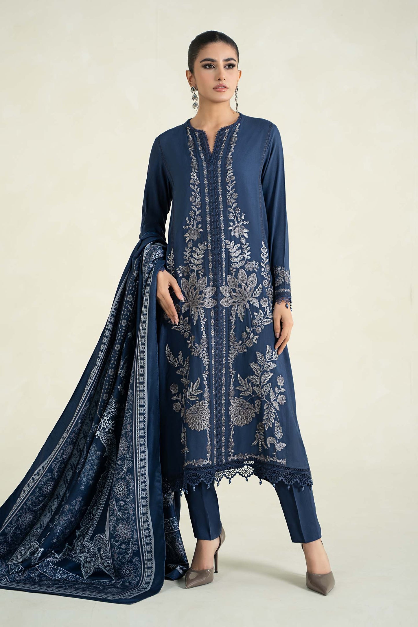 3 Piece Printed Linen Suit | MPS-2404-B