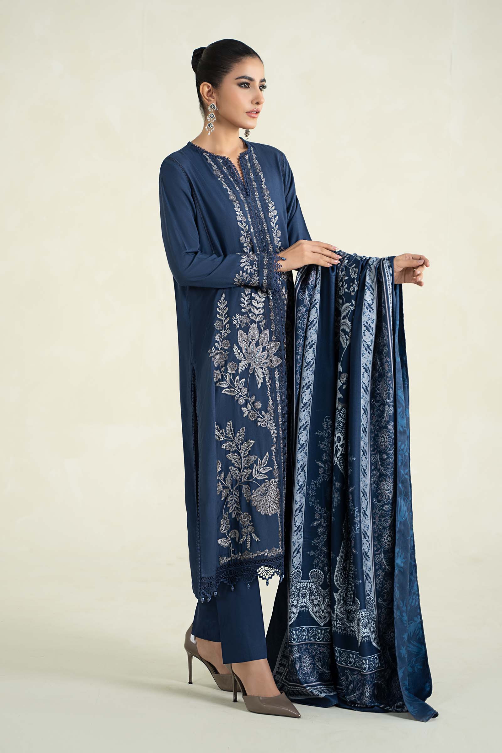 3 Piece Printed Linen Suit | MPS-2404-B