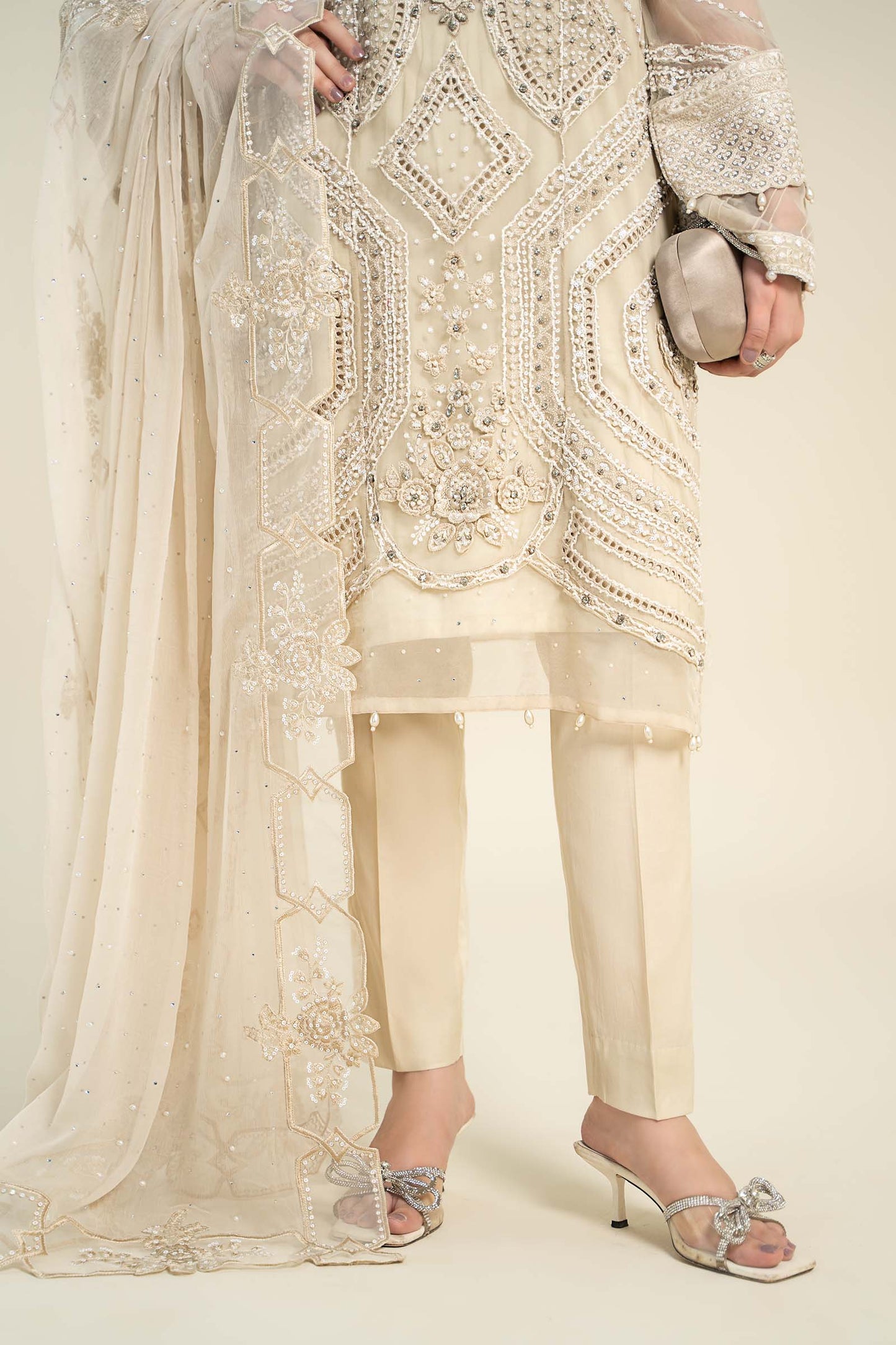 3 Piece Embroidered Chiffon Suit | MCS-24-104