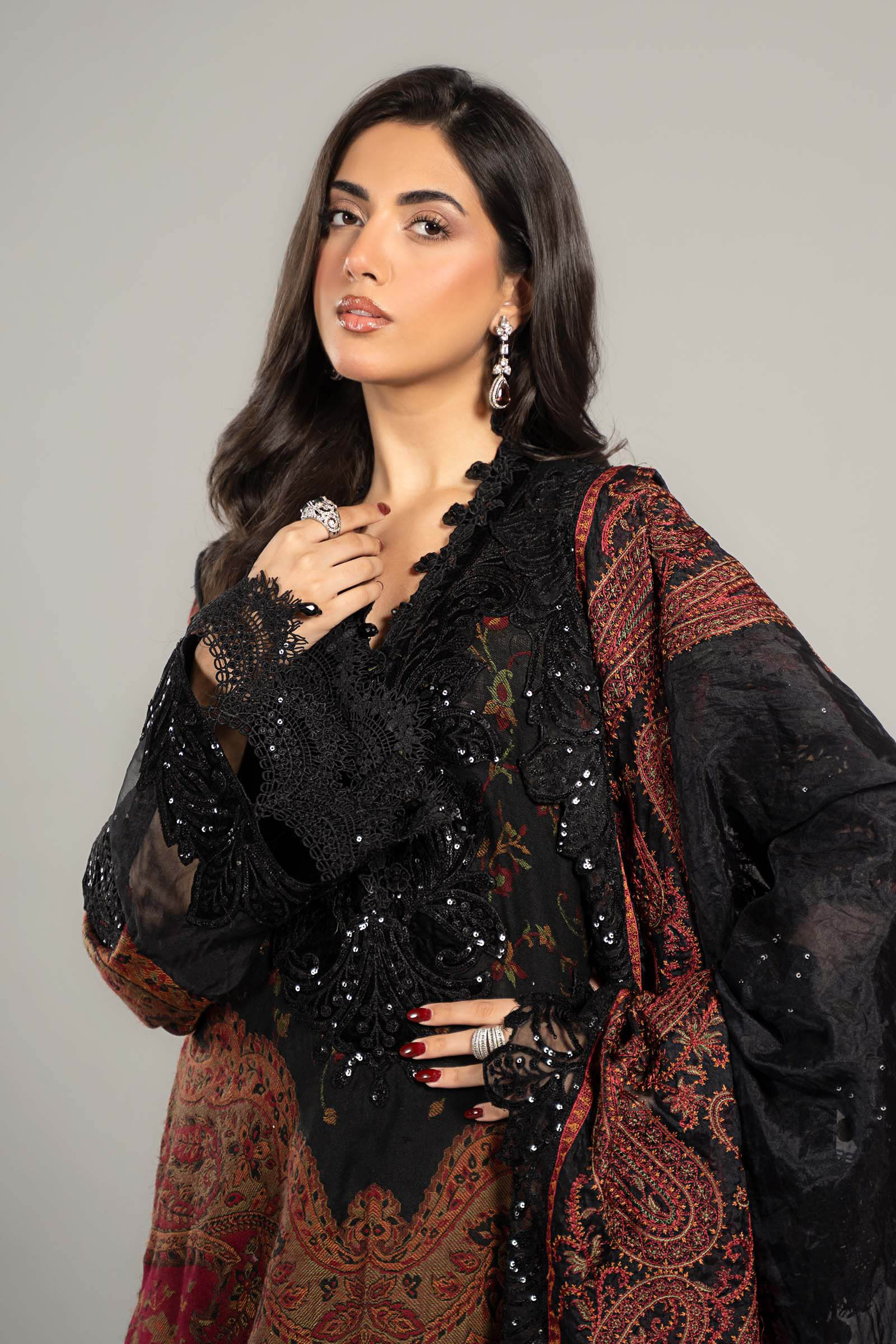 3 Piece Embroidered Woven Suit | DLS-1204