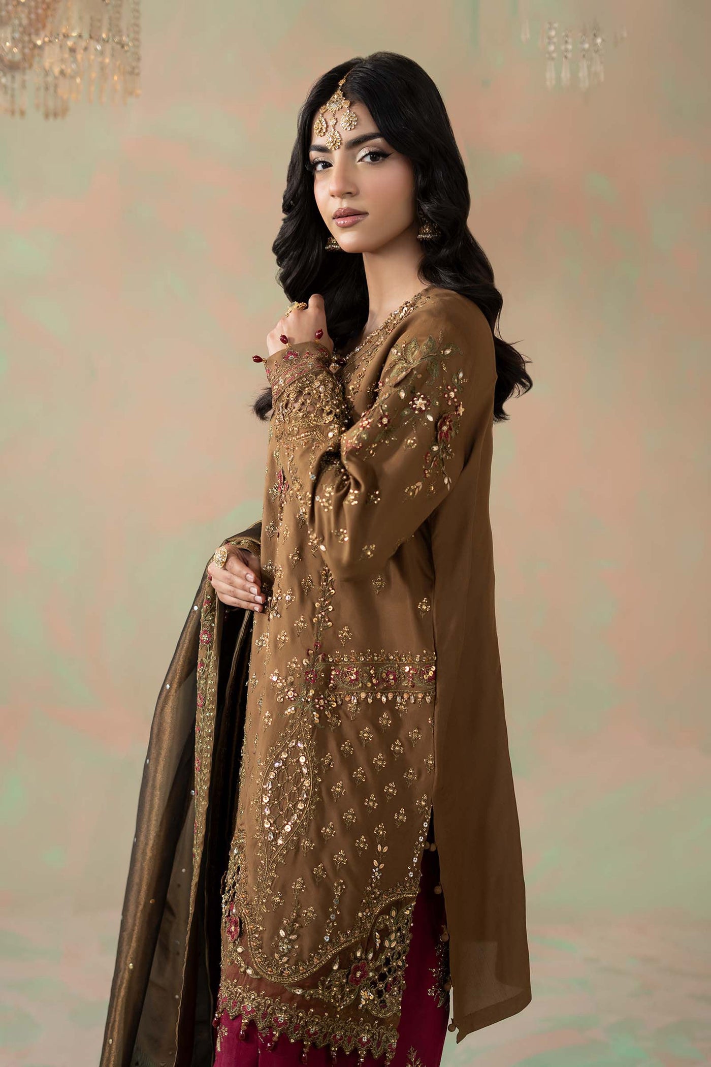 3 Piece Embroidered Raw Silk Suit