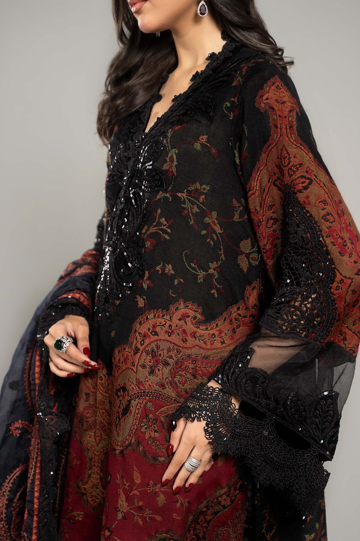 3 Piece Embroidered Woven Suit | DLS-1204