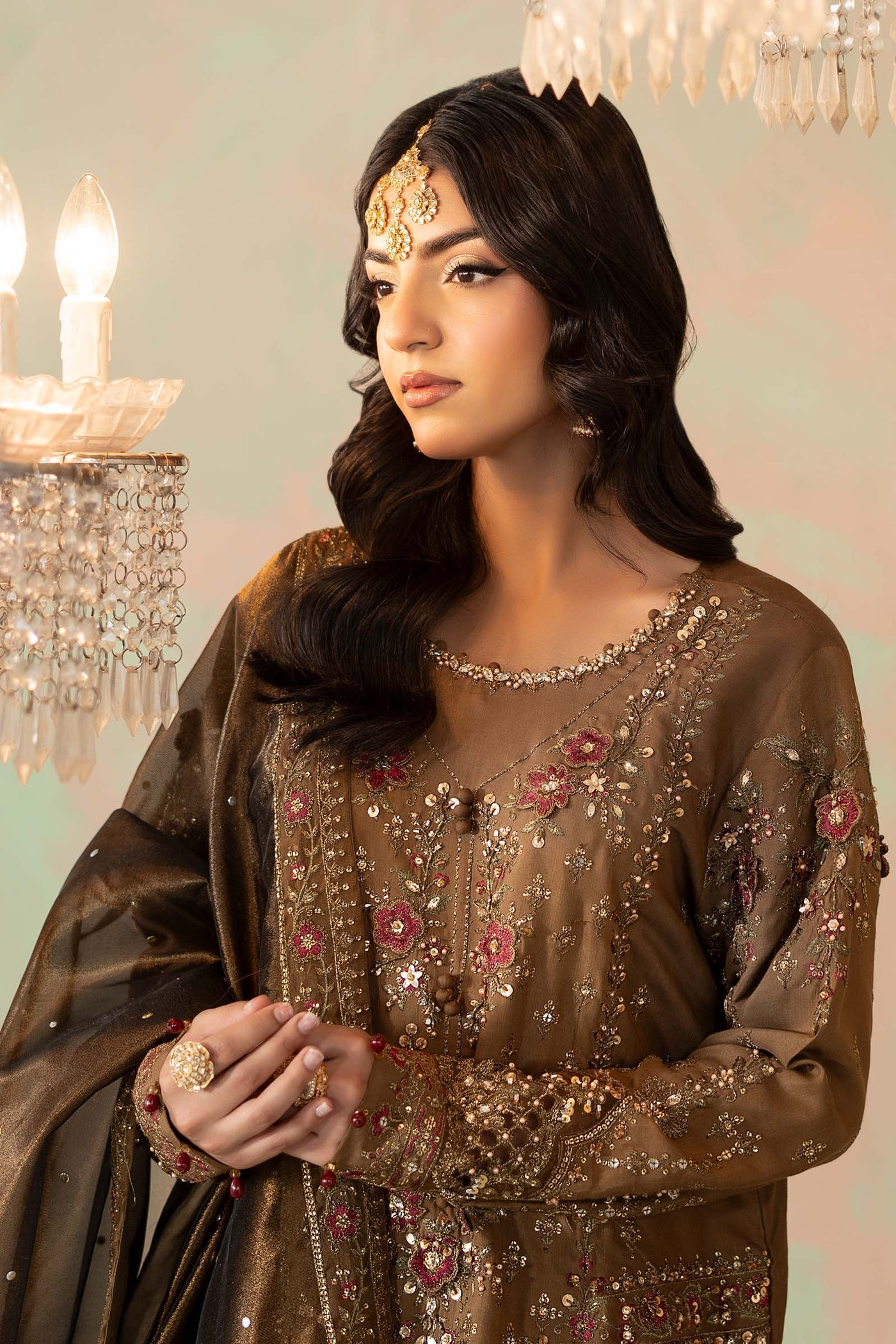 3 Piece Embroidered Raw Silk Suit
