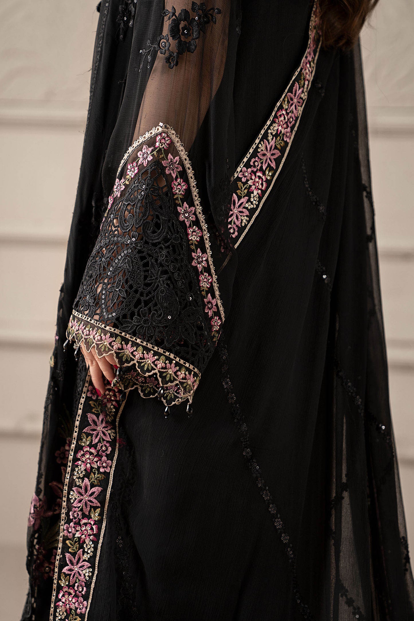 3 Piece Embroidered Chiffon Suit | MCS-25-104