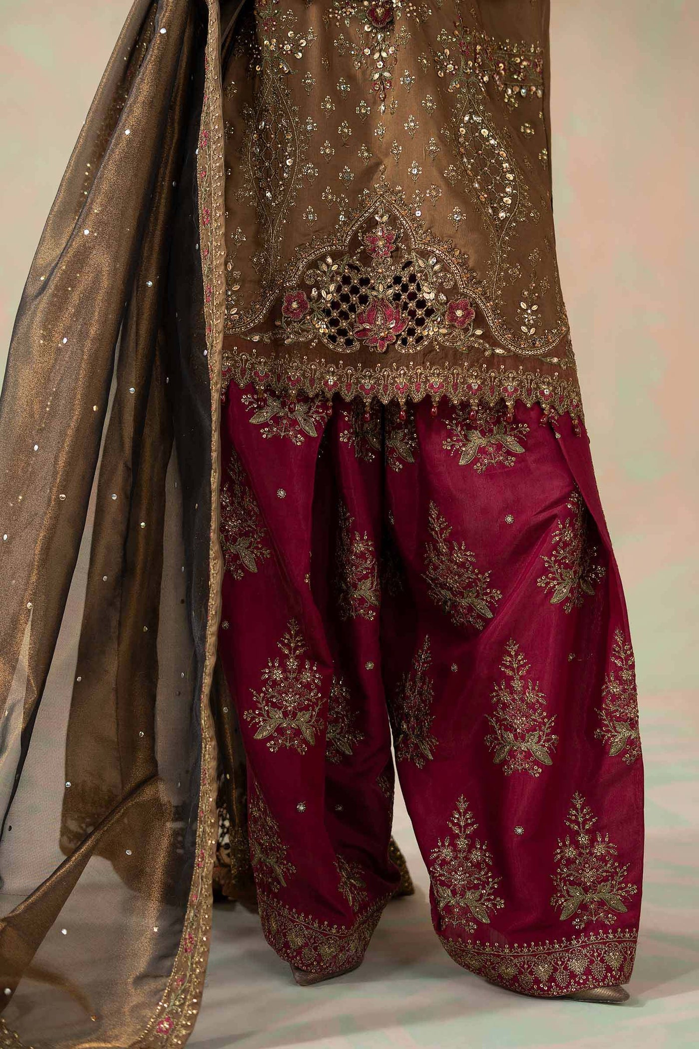3 Piece Embroidered Raw Silk Suit