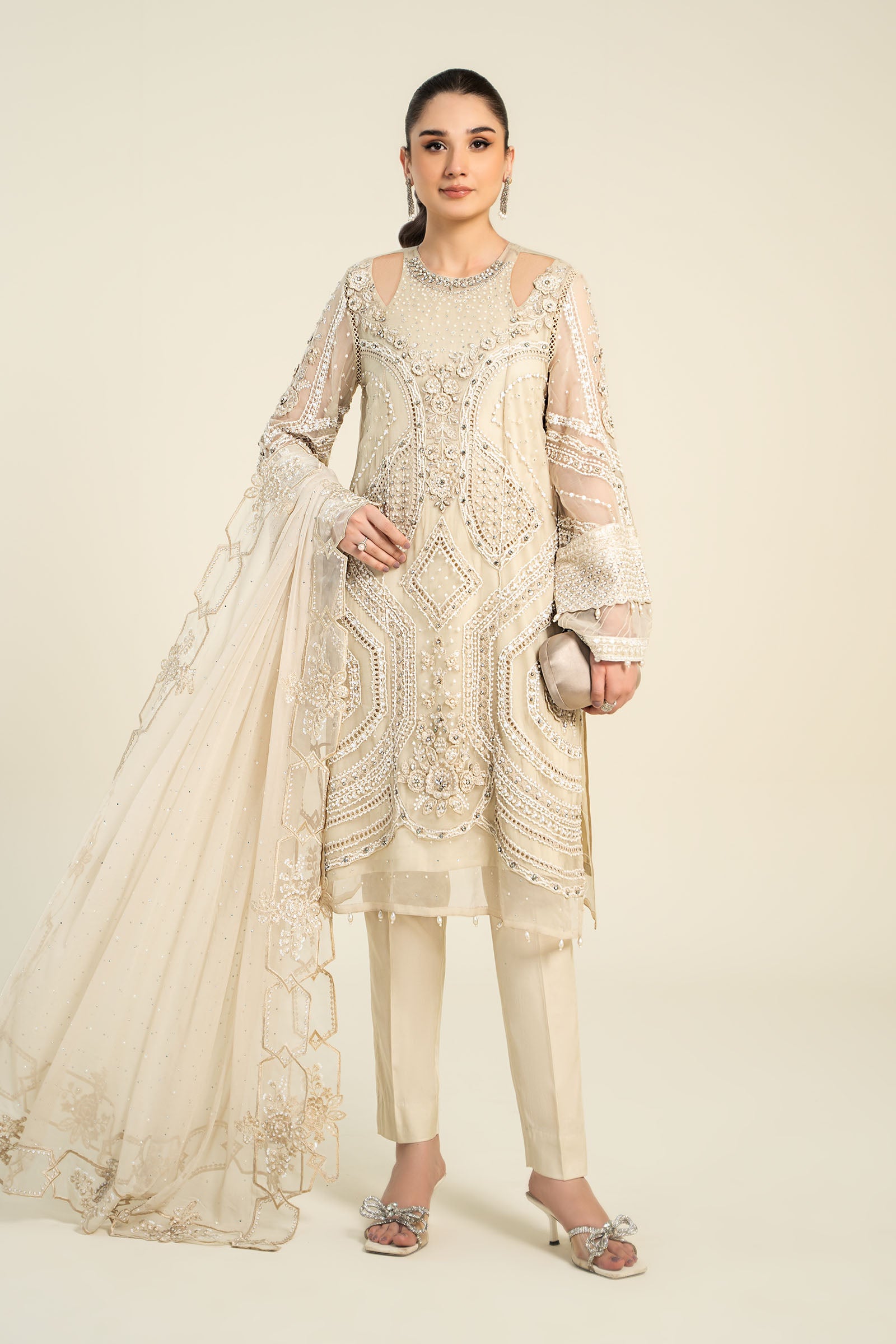 3 Piece Embroidered Chiffon Suit | MCS-24-104