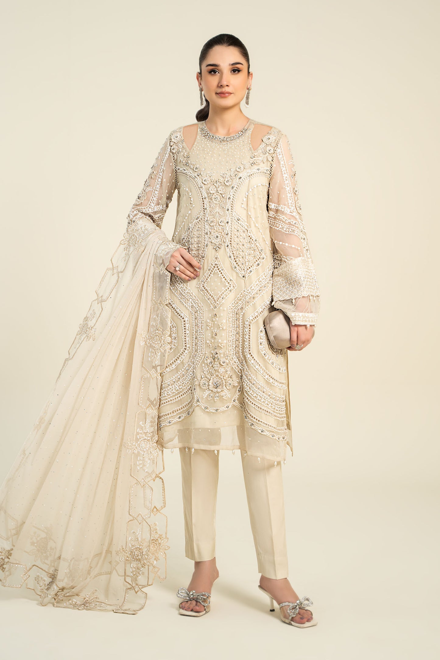 3 Piece Embroidered Chiffon Suit | MCS-24-104