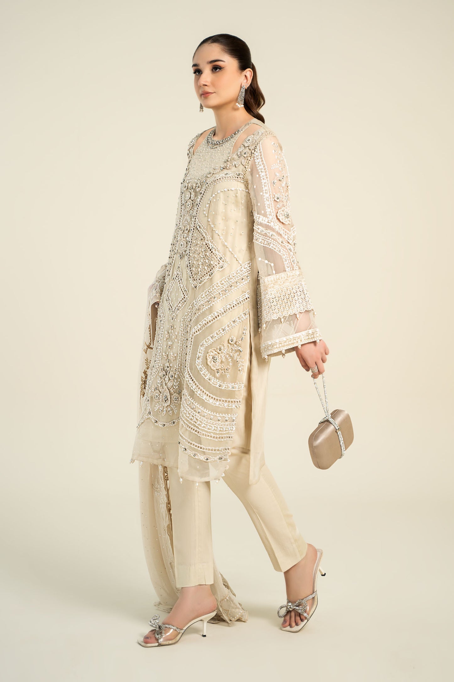 3 Piece Embroidered Chiffon Suit | MCS-24-104