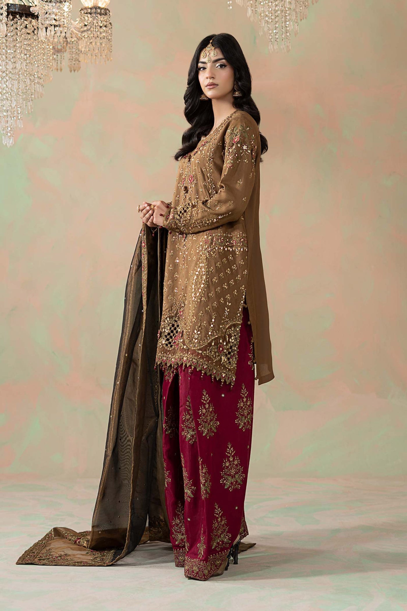 3 Piece Embroidered Raw Silk Suit