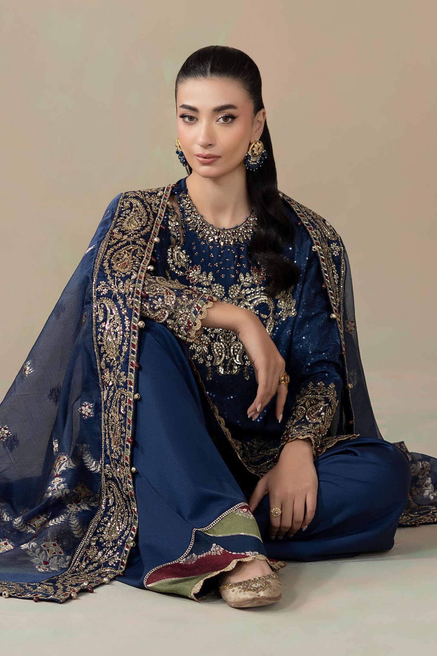 3 Piece Embroidered Cotton Satin Suit | CSS-804