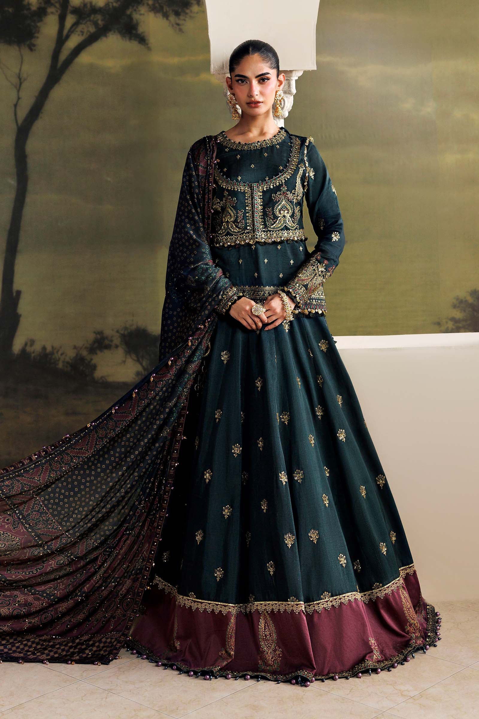 3 Piece Unstitched Embroidered Tusser Silk Suit