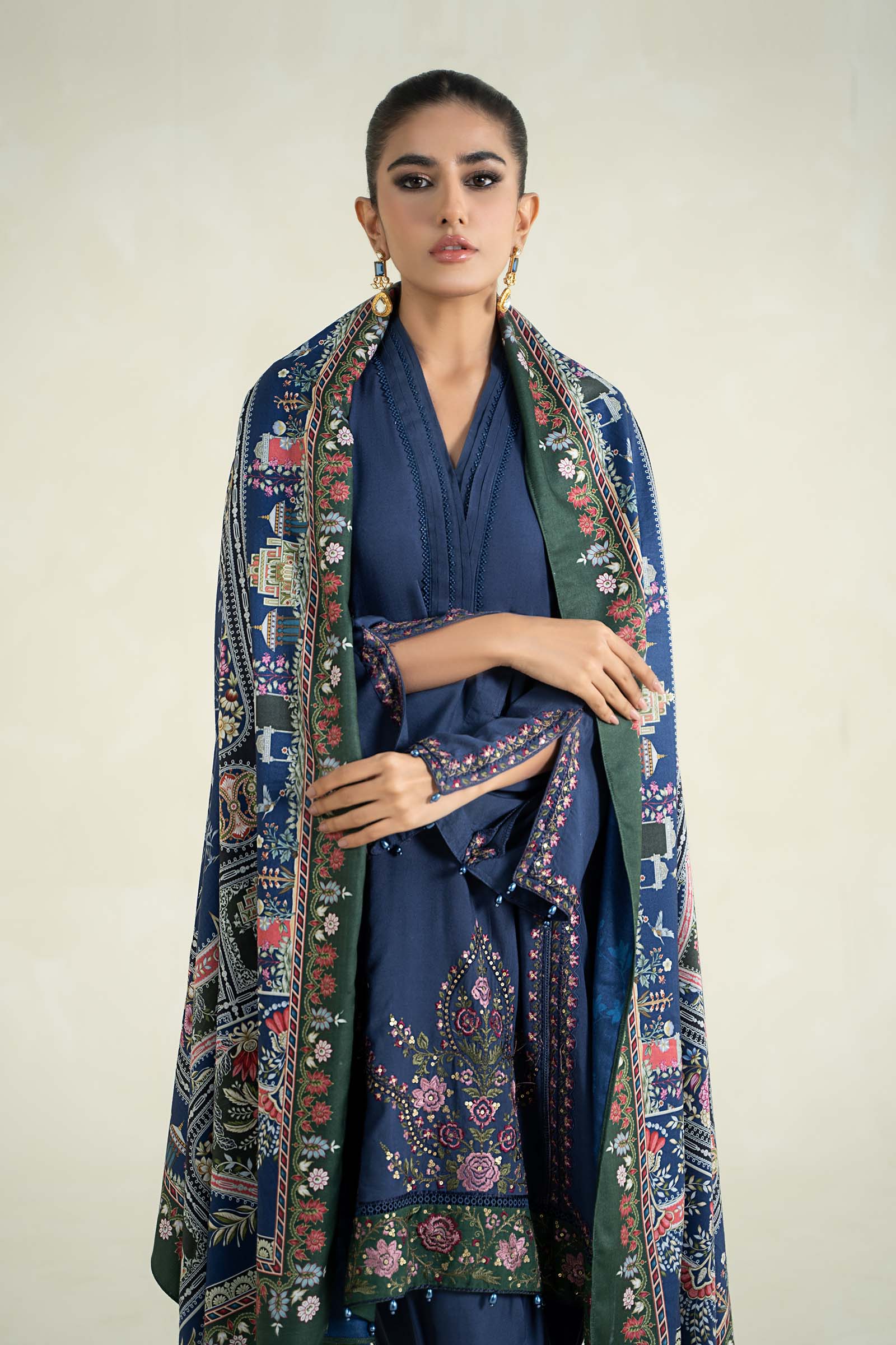 3 Piece Printed Linen Suit | MPS-2405-A