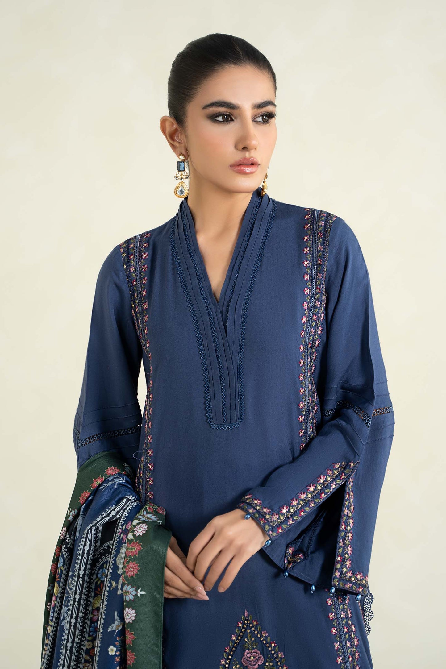 3 Piece Printed Linen Suit | MPS-2405-A