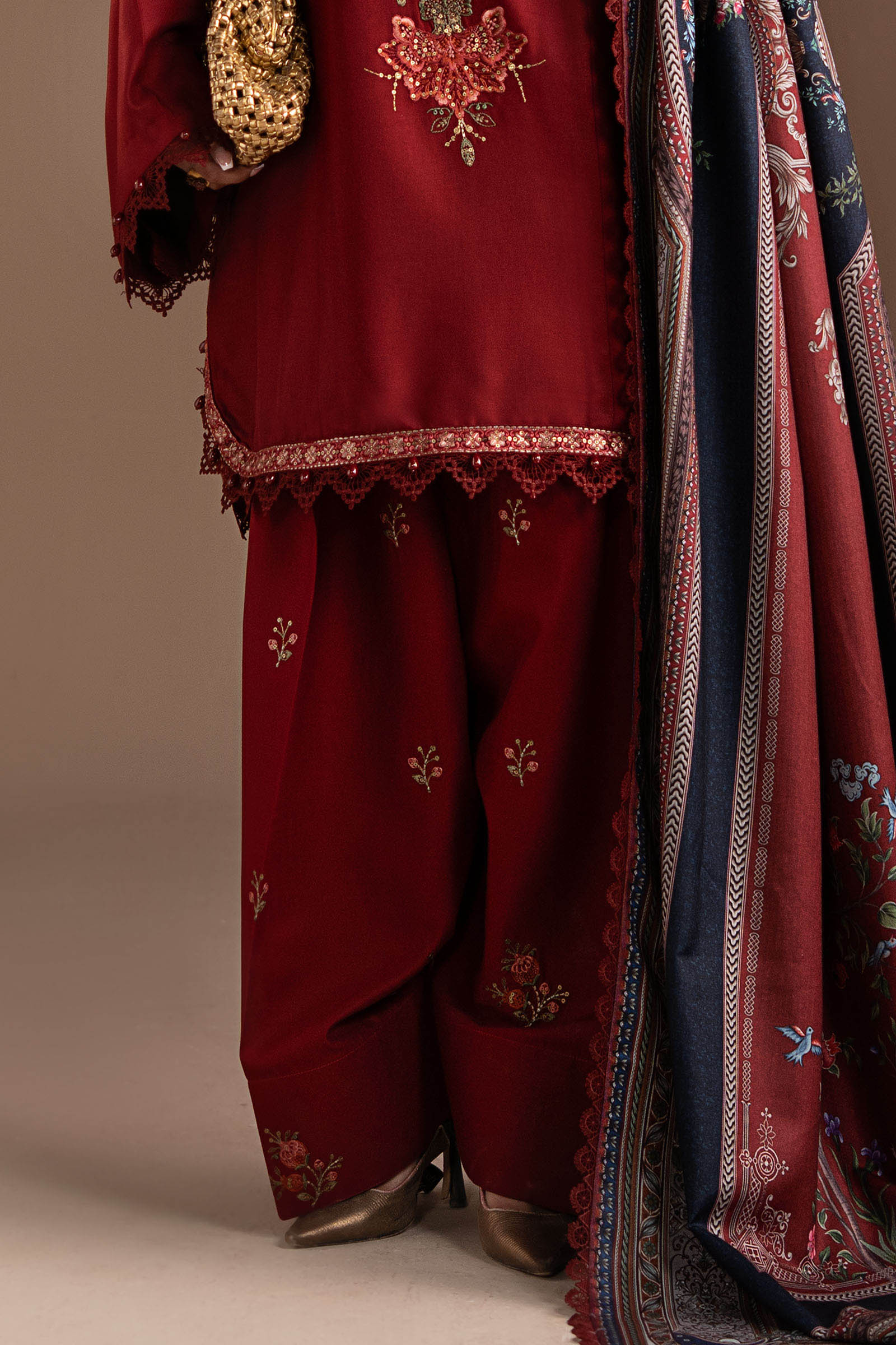 3 Piece Embroidered Twill Linen Suit