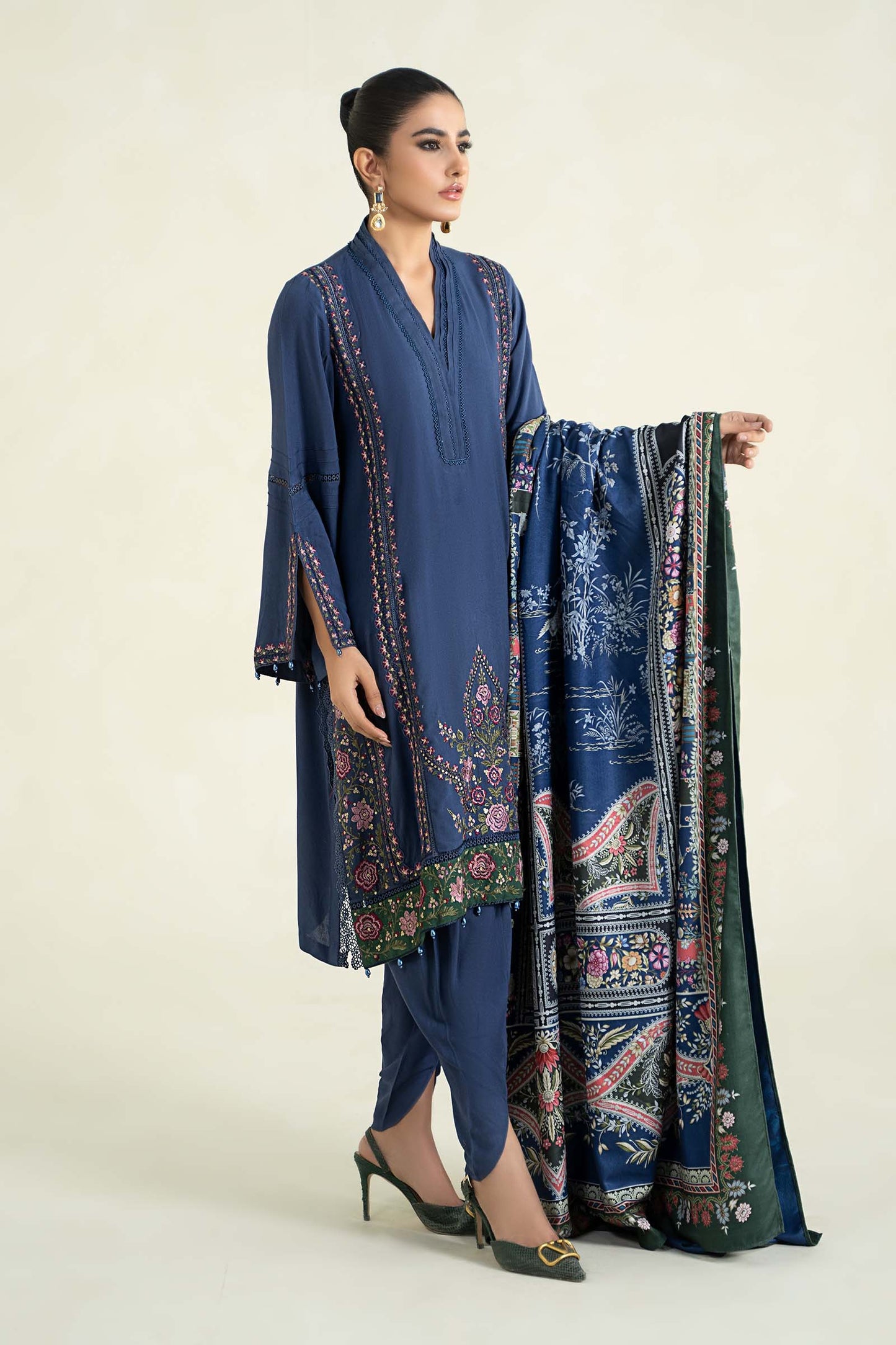 3 Piece Printed Linen Suit | MPS-2405-A