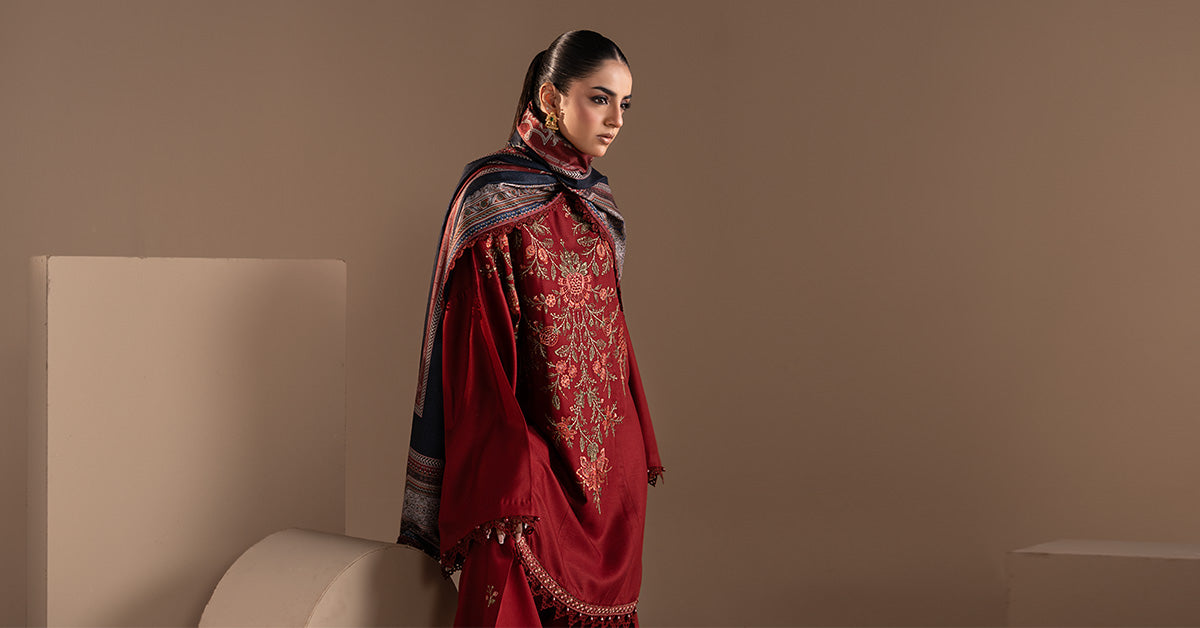 3 Piece Embroidered Twill Linen Suit