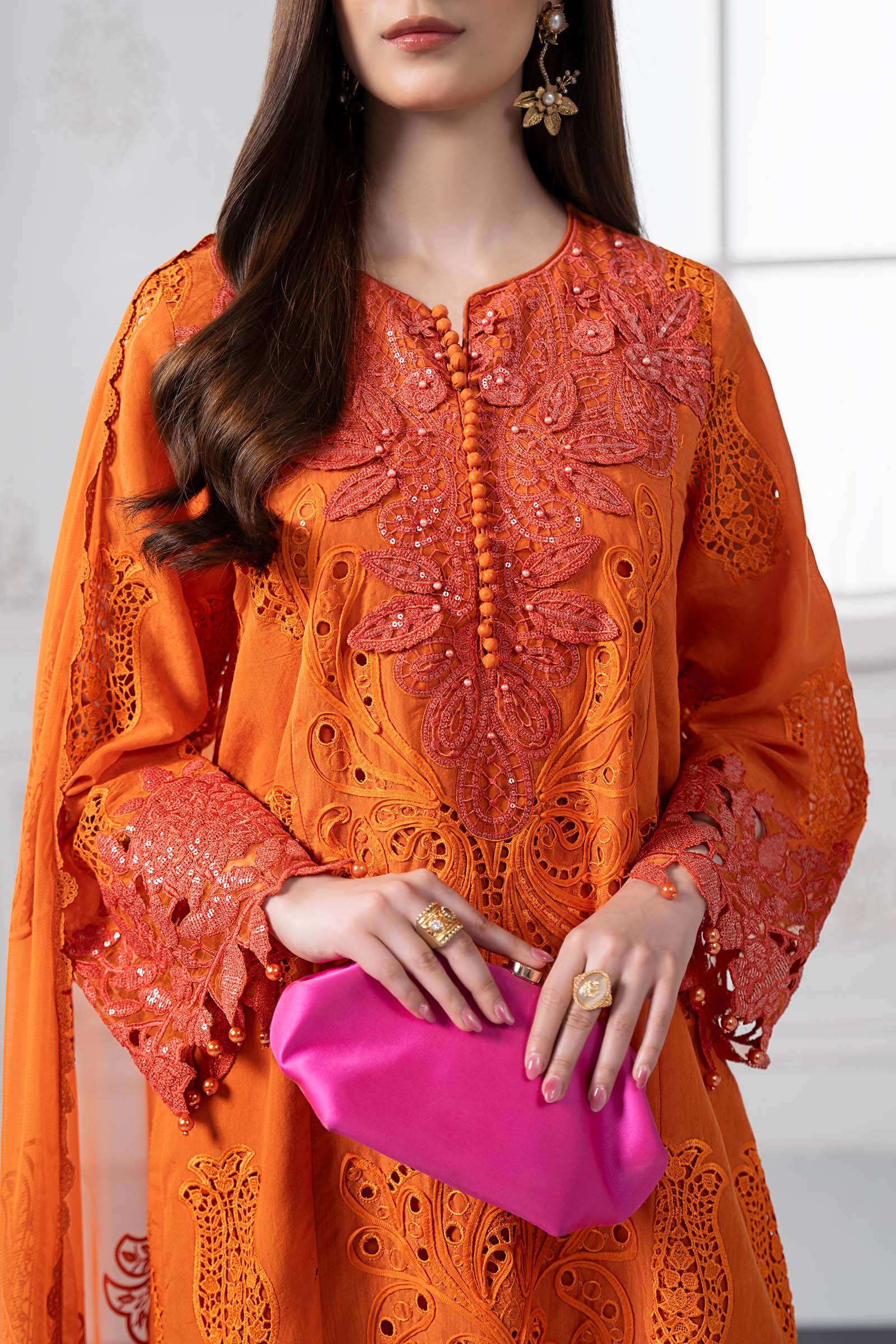 3 Piece Embroidered Paper Cotton Suit | DS-2505-B