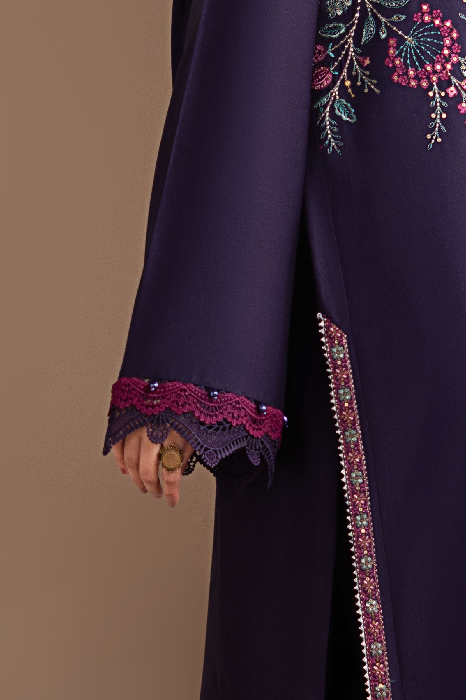 3 Piece Embroidered Twill Linen Suit