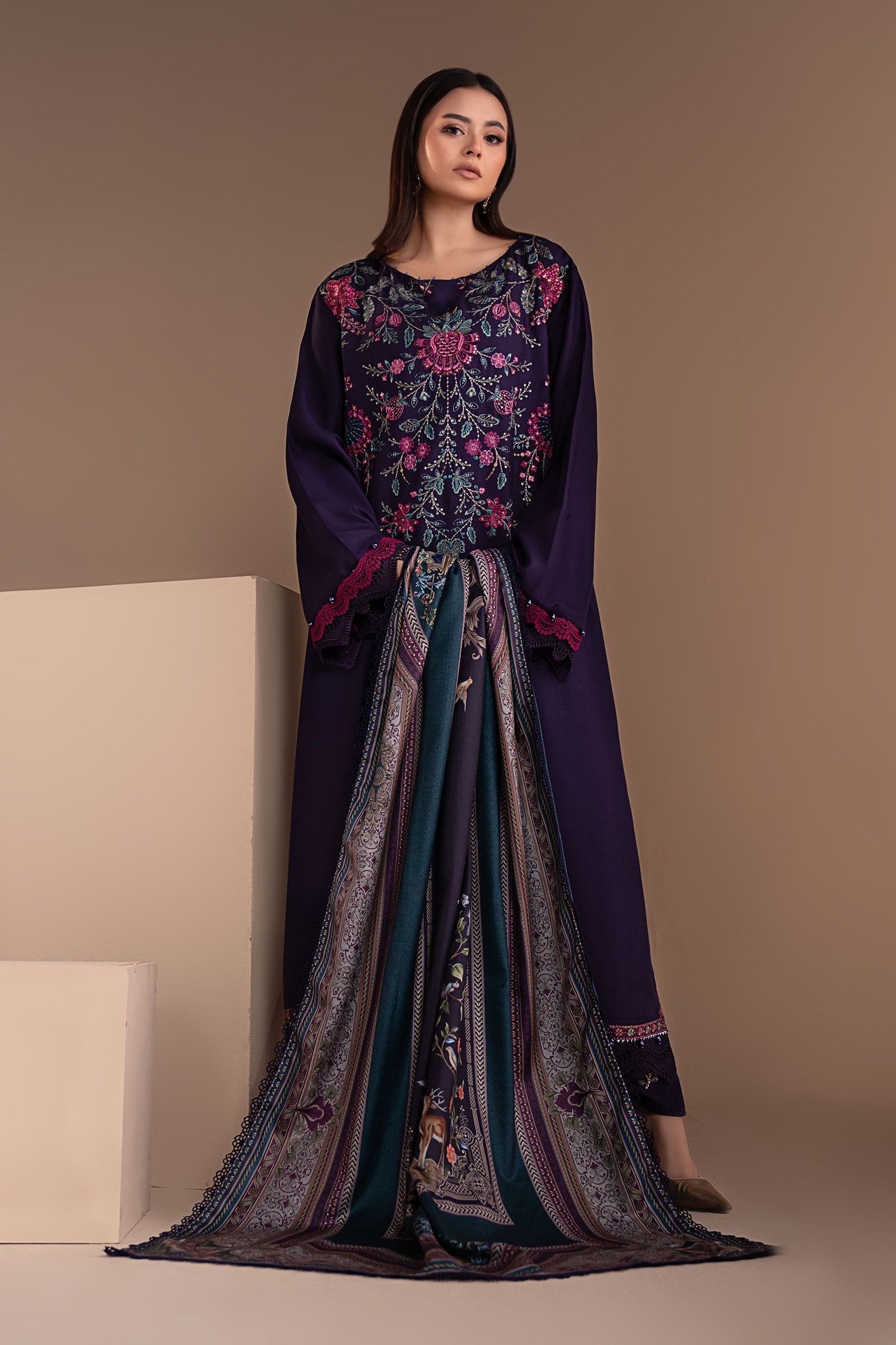 3 Piece Embroidered Twill Linen Suit