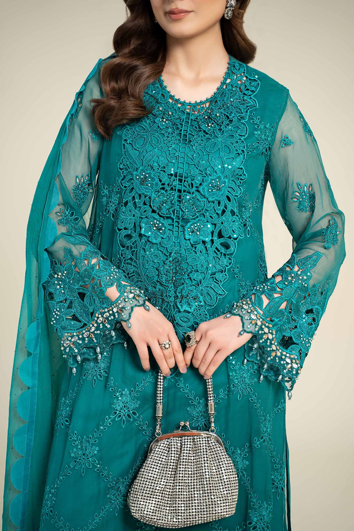 3 Piece Embroidered Chiffon Suit | MCS-24-105