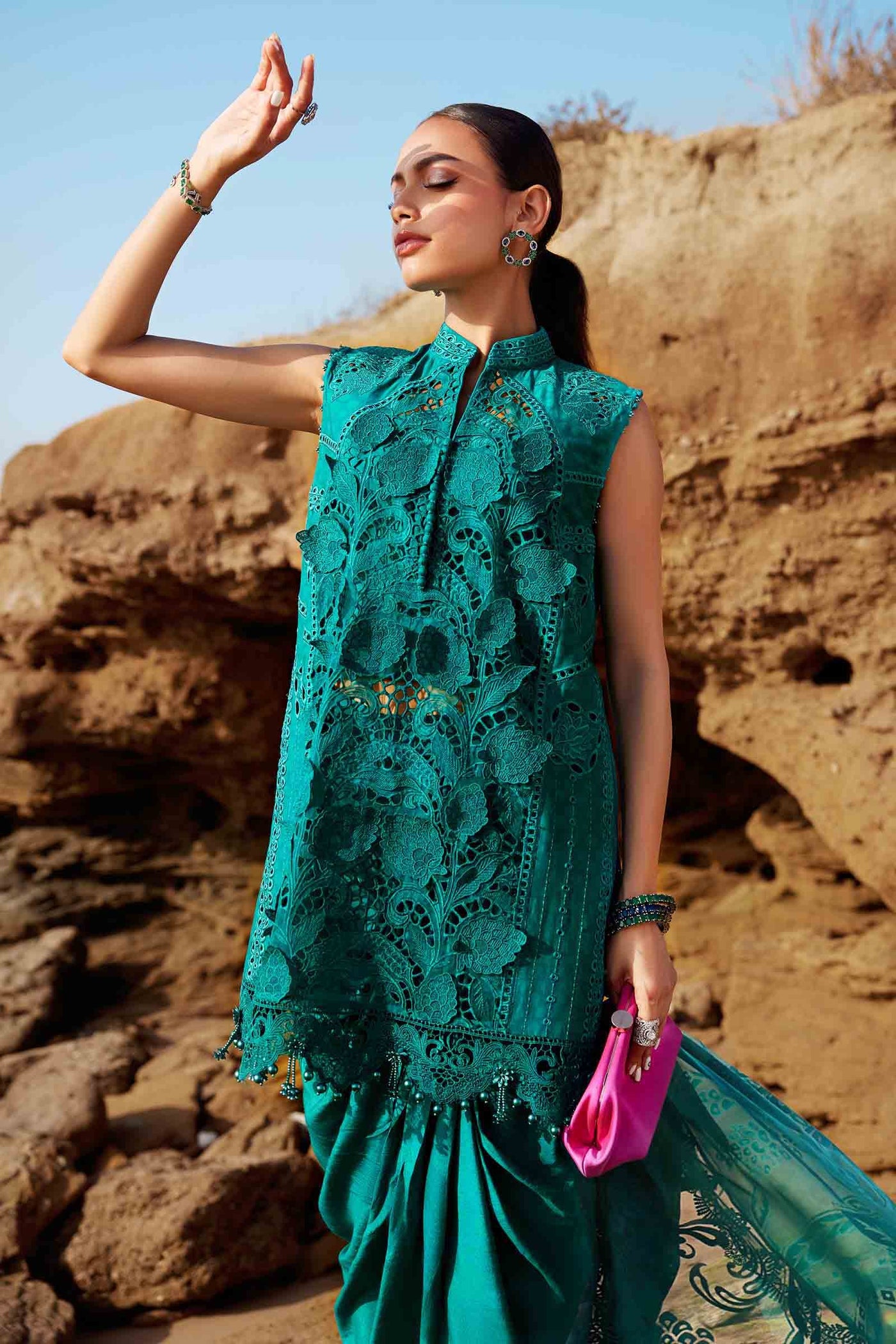 3 Piece Unstitched Embroidered Organza Lawn Suit | EID LAWN-25-05