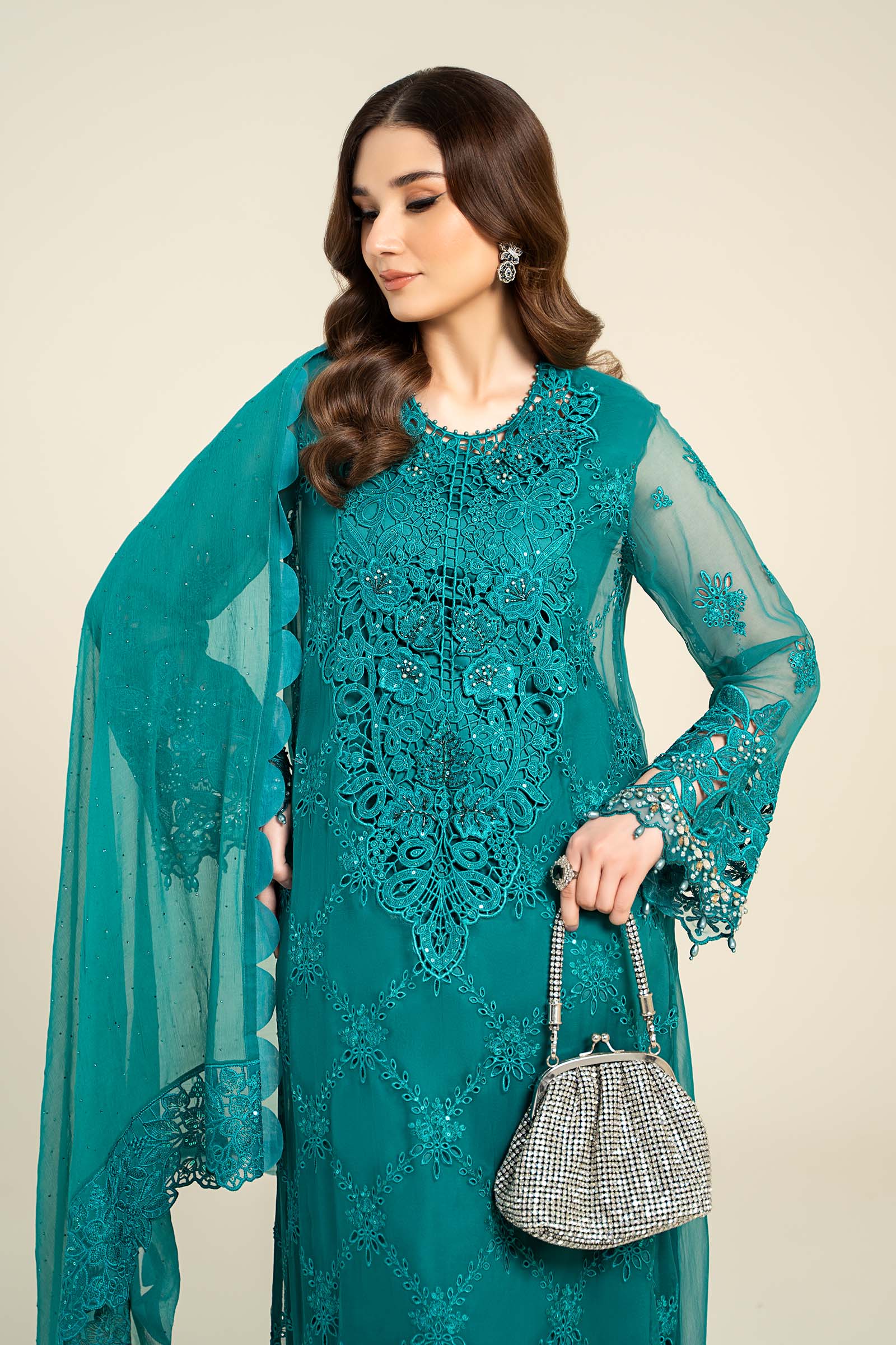 3 Piece Embroidered Chiffon Suit | MCS-24-105