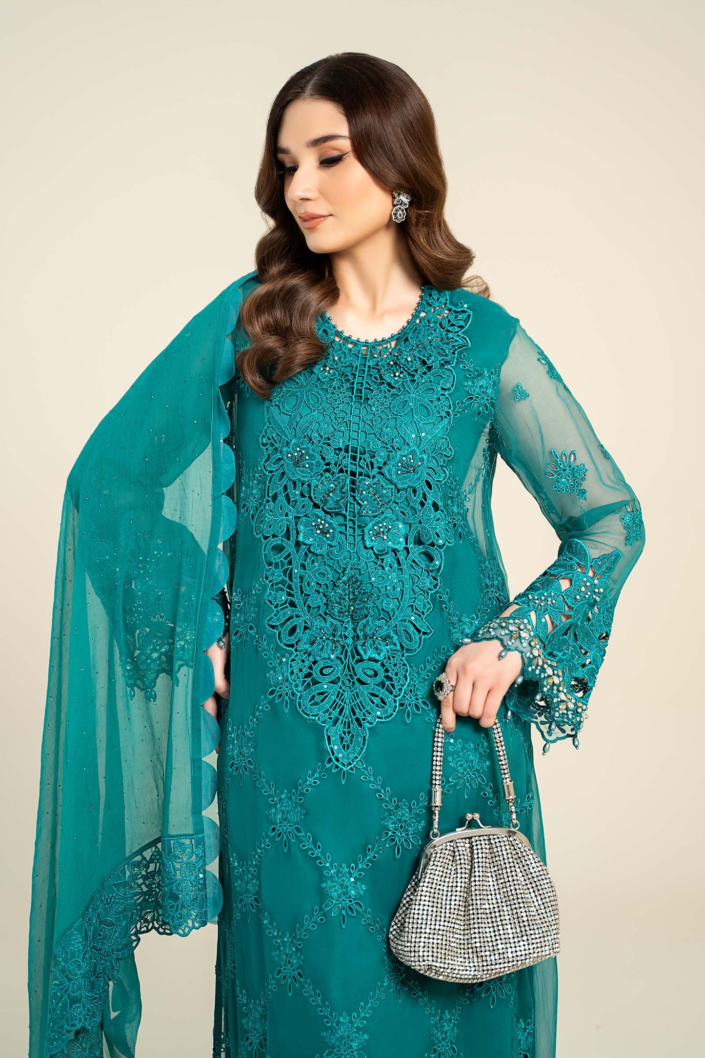 3 Piece Embroidered Chiffon Suit | MCS-24-105
