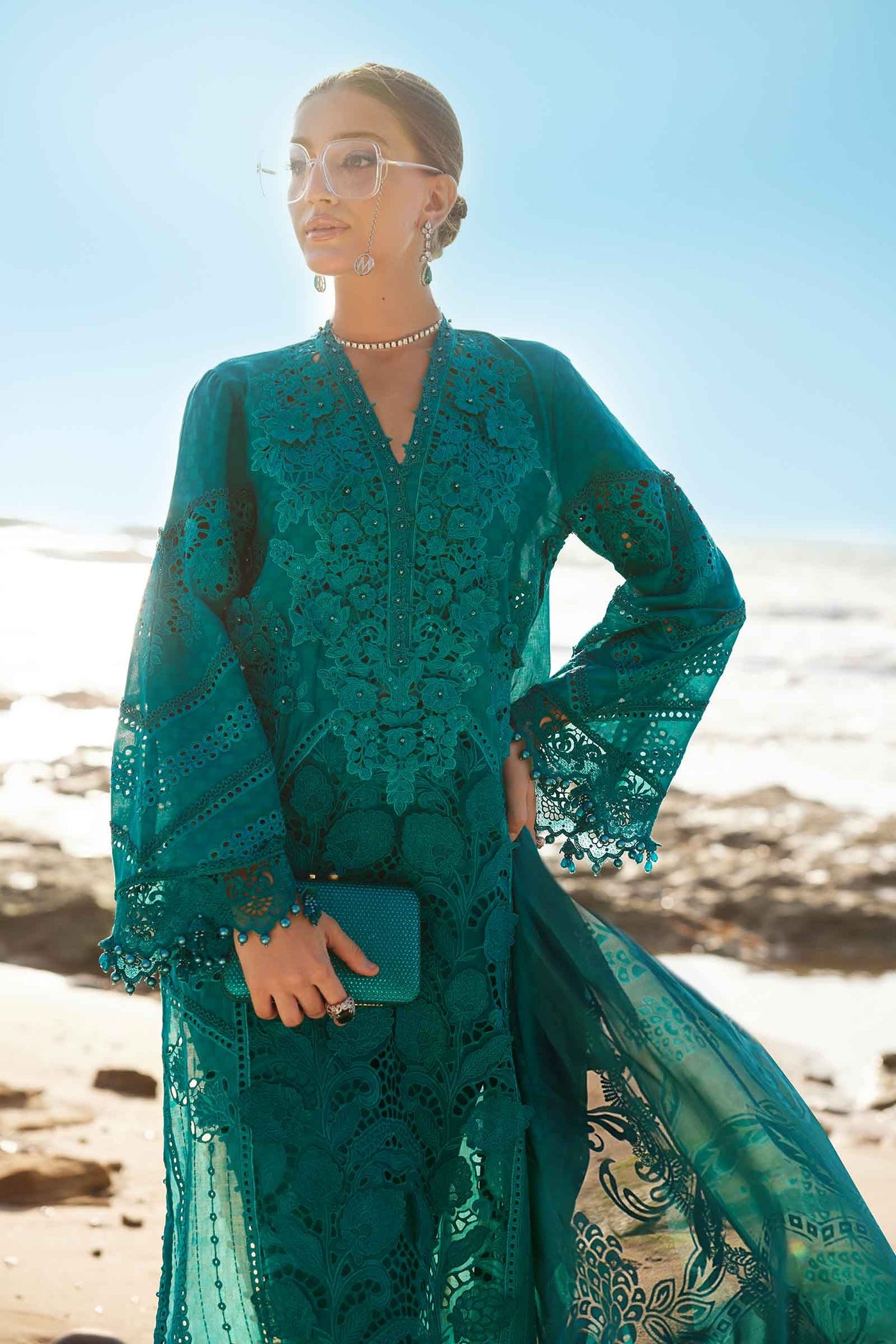 3 Piece Unstitched Embroidered Organza Lawn Suit | EID LAWN-25-05