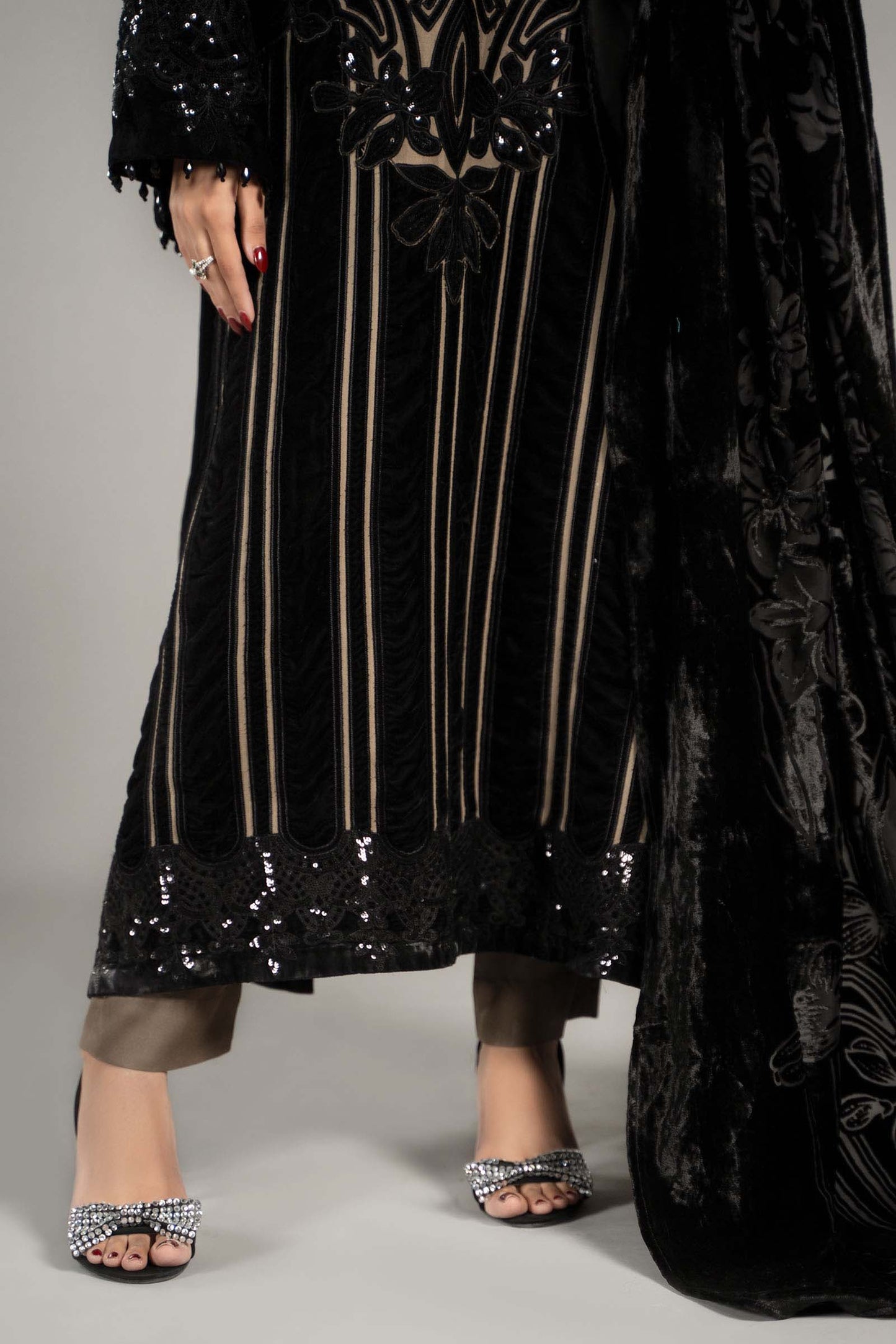 3 Piece Embroidered Velvet Suit | DLS-1205