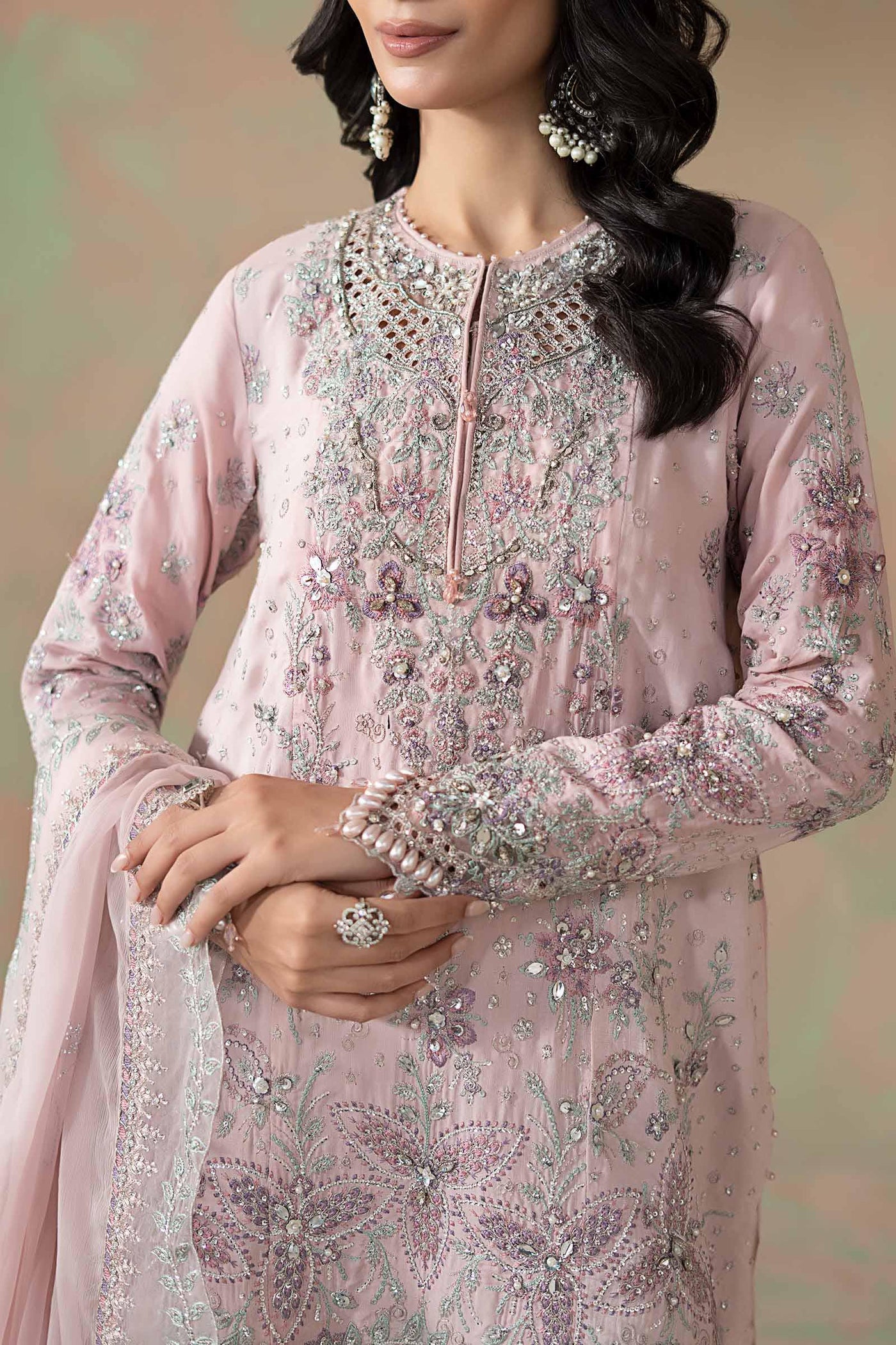 3 Piece Embroidered Raw Silk Suit