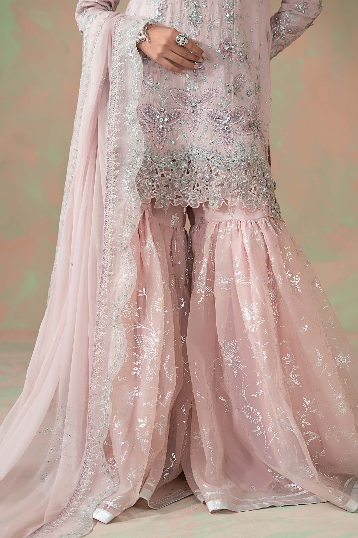 3 Piece Embroidered Raw Silk Suit