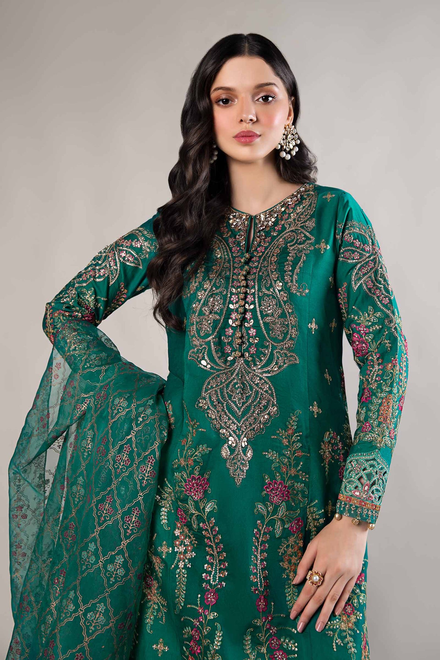 3 Piece Embroidered Cotton Satin Suit | CSS-805