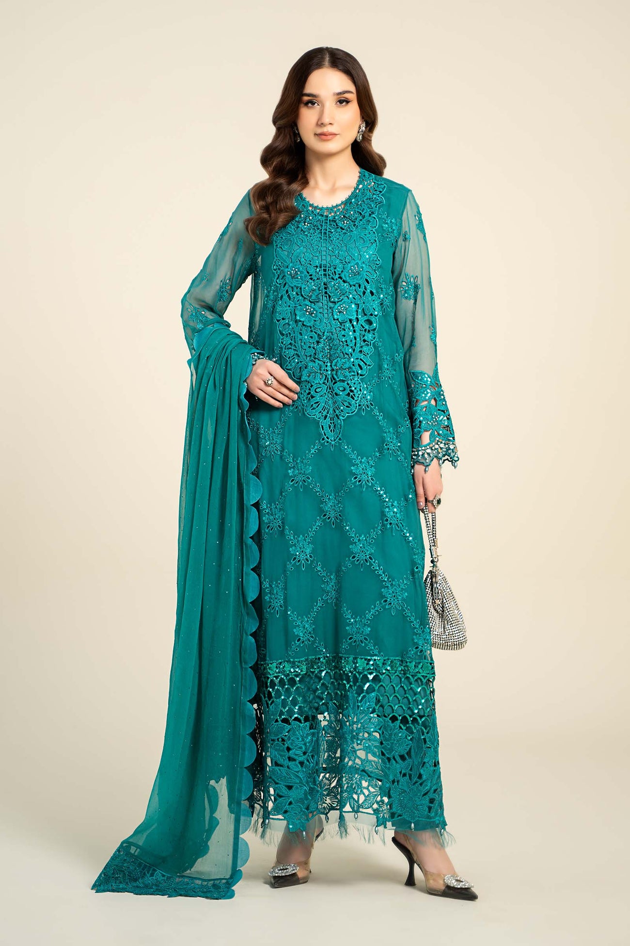 3 Piece Embroidered Chiffon Suit | MCS-24-105